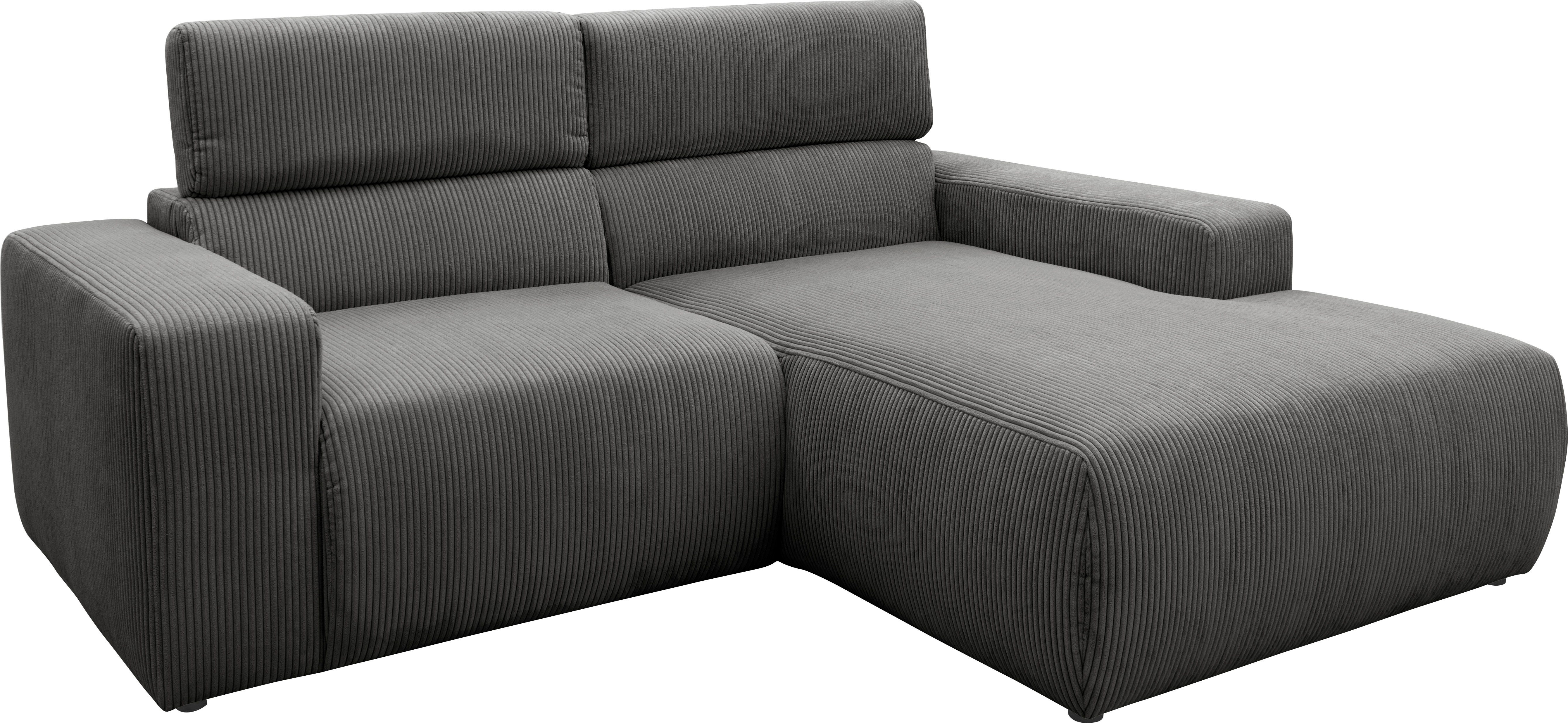 DOMO collection Ecksofa BRANDON inkl. Kopfteilverstellung, 214x100x80 cm, L-Form, Cord, grau