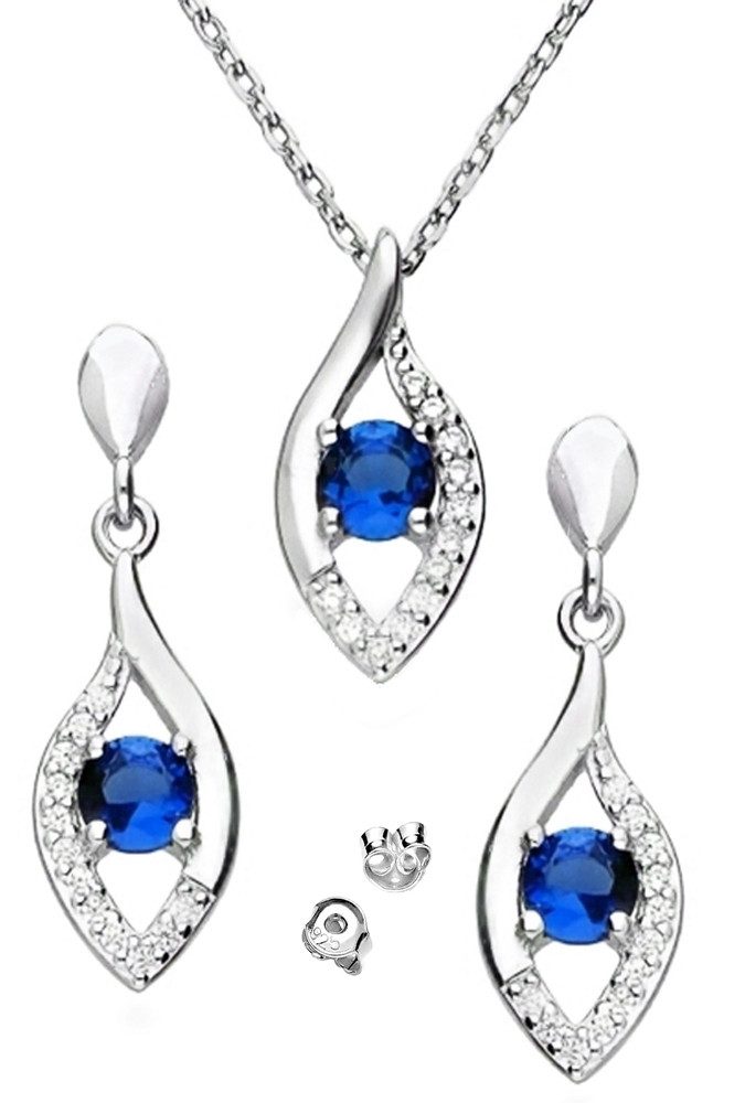 Limana Ohrring und Ketten Set Schmuckset 925 Silber blau hängende Ohrstecker Halskette Anhänger (inkl. Schmuckbox), Geschenkset Idee Geschenk für Sie Frauen Damen Freundin Mutter