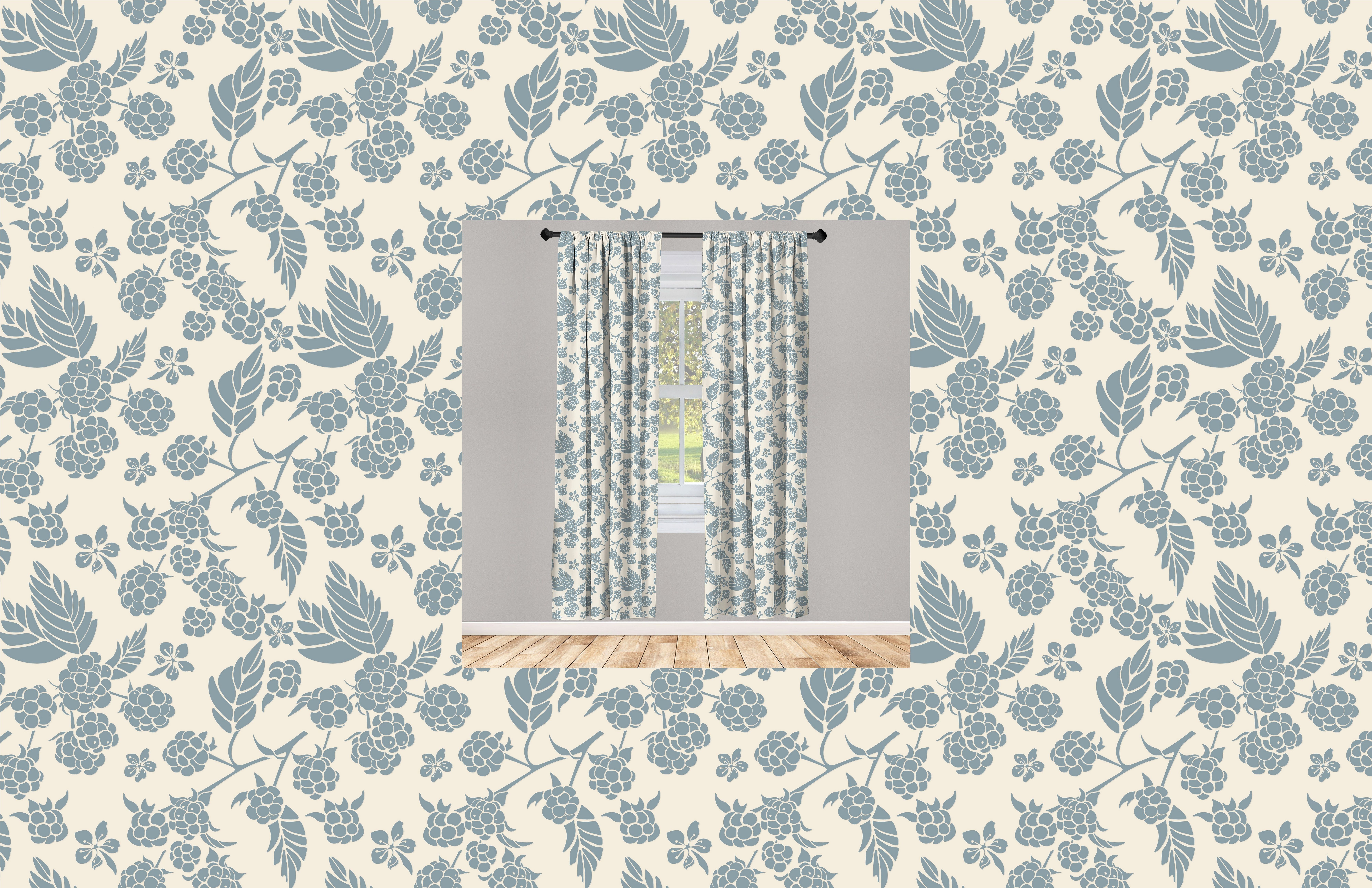 Gardine Vorhang für Wohnzimmer Schlafzimmer Beeren-Motiv Blühende Dekor, Botanik Abakuhaus, Microfaser