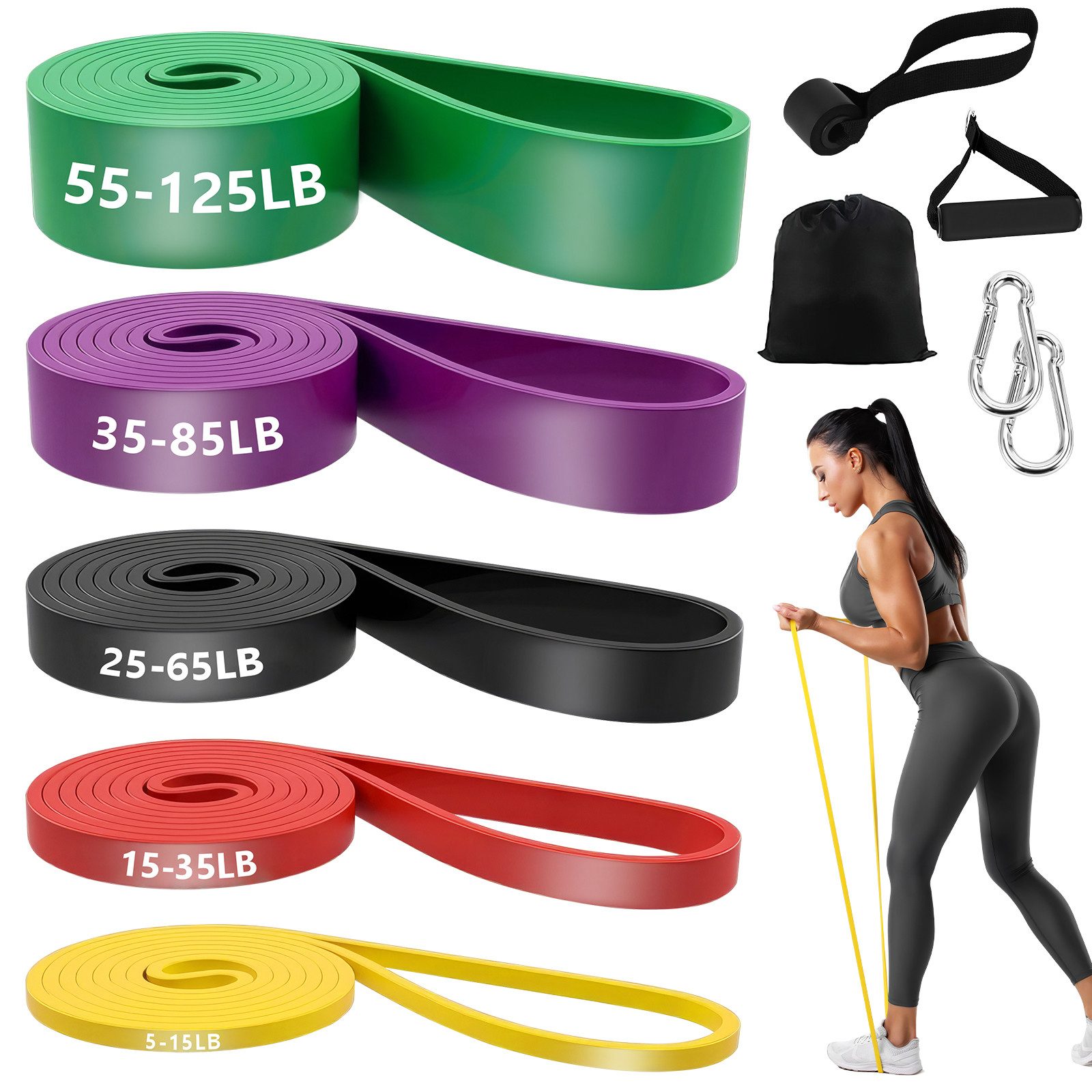 BlingBin Trainingsbänder 5 Stufen von Fitnessbänder Widerstandsbänder-Set für Training, Fitness, Workout und Physiotherapie für Damen und Herren