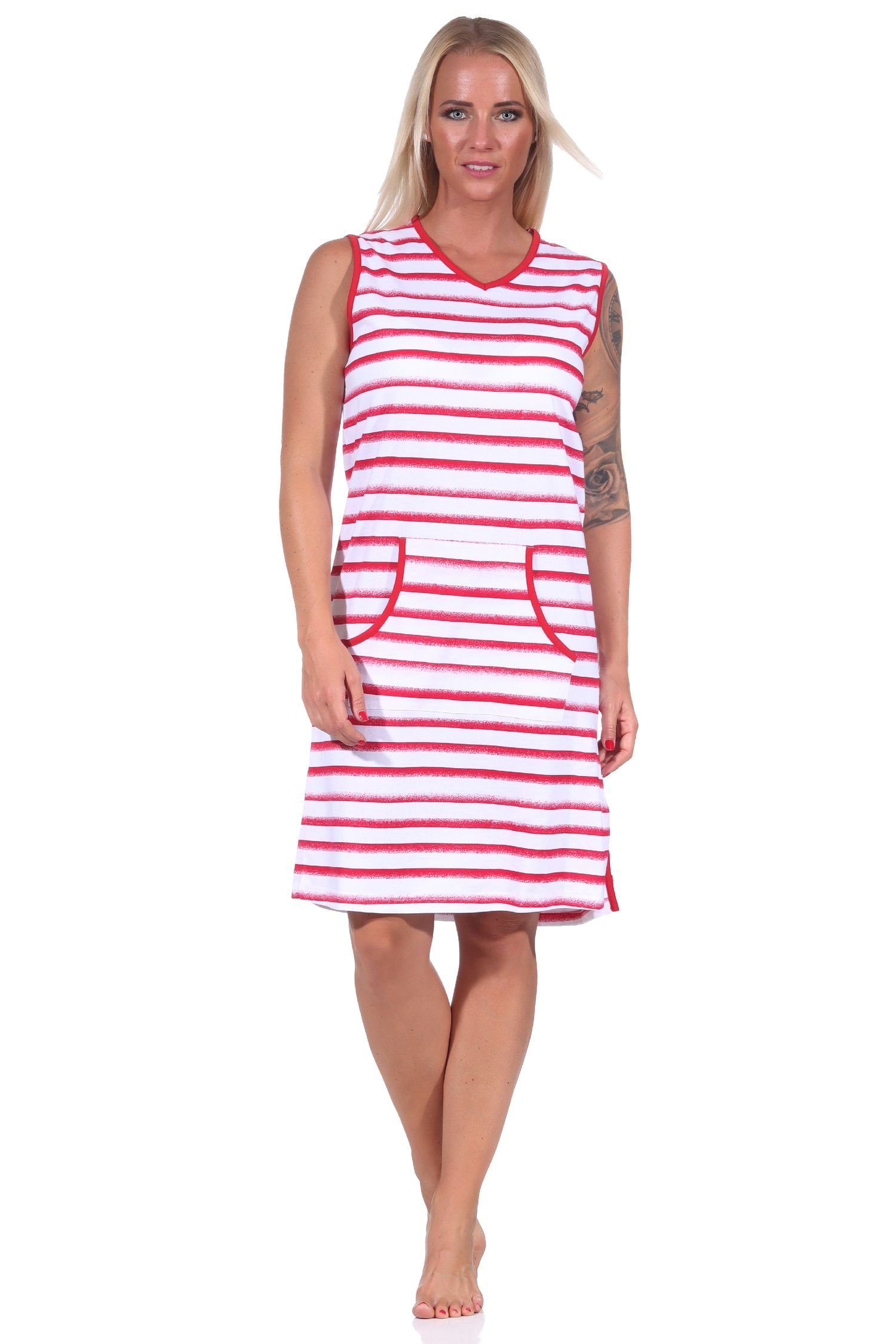 Normann Nachthemd Damen Achselträger Nachthemd Strandkleid in maritimer Streifenoptik rot