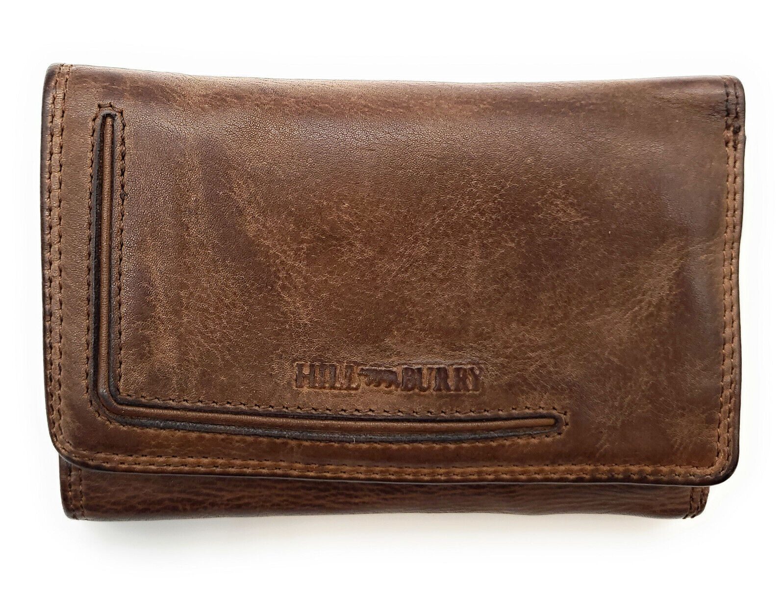 Hill Burry Geldbörse echt Leder Damen Portemonnaie mit RFID Schutz, Handschmeichler aus gewaschenem Rindleder, Farbe braun