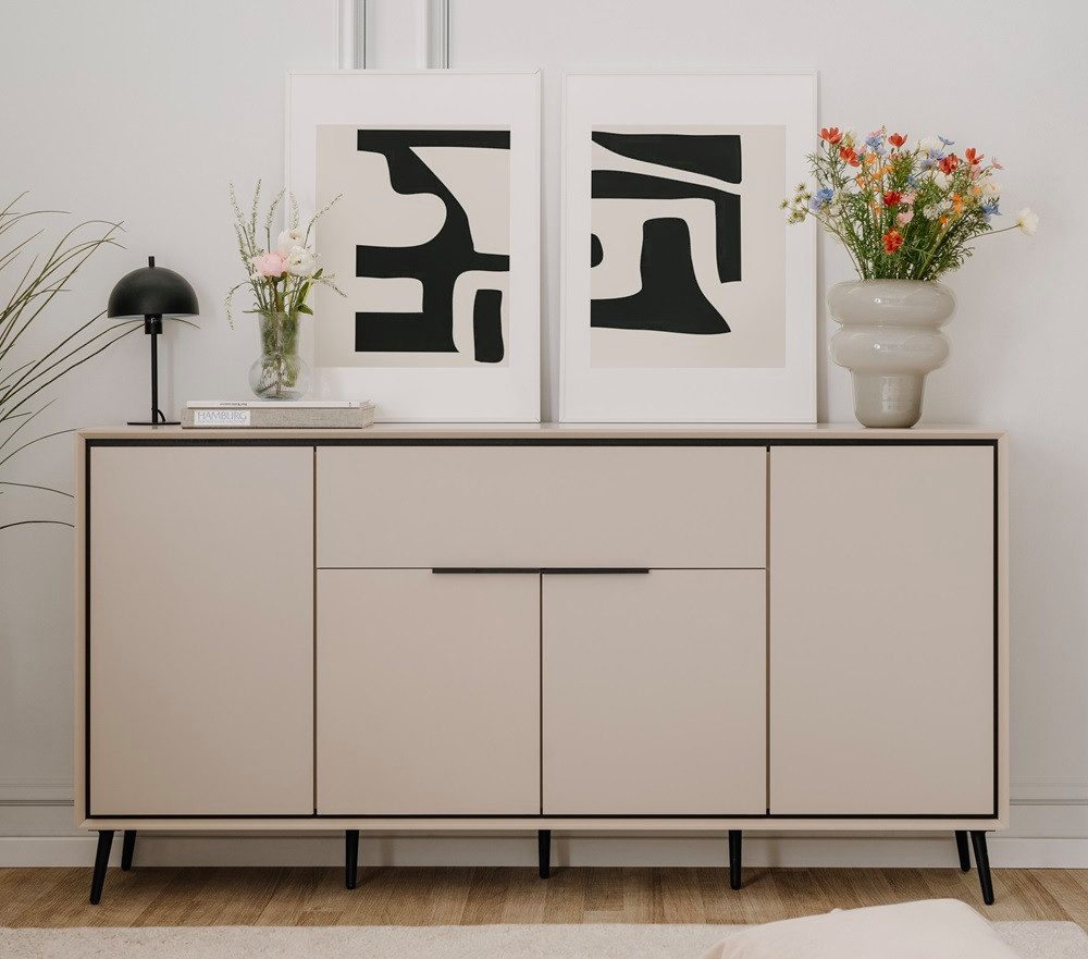 Finori Sideboard Sideboard Arona mit Schubkästen, sand / schwarz