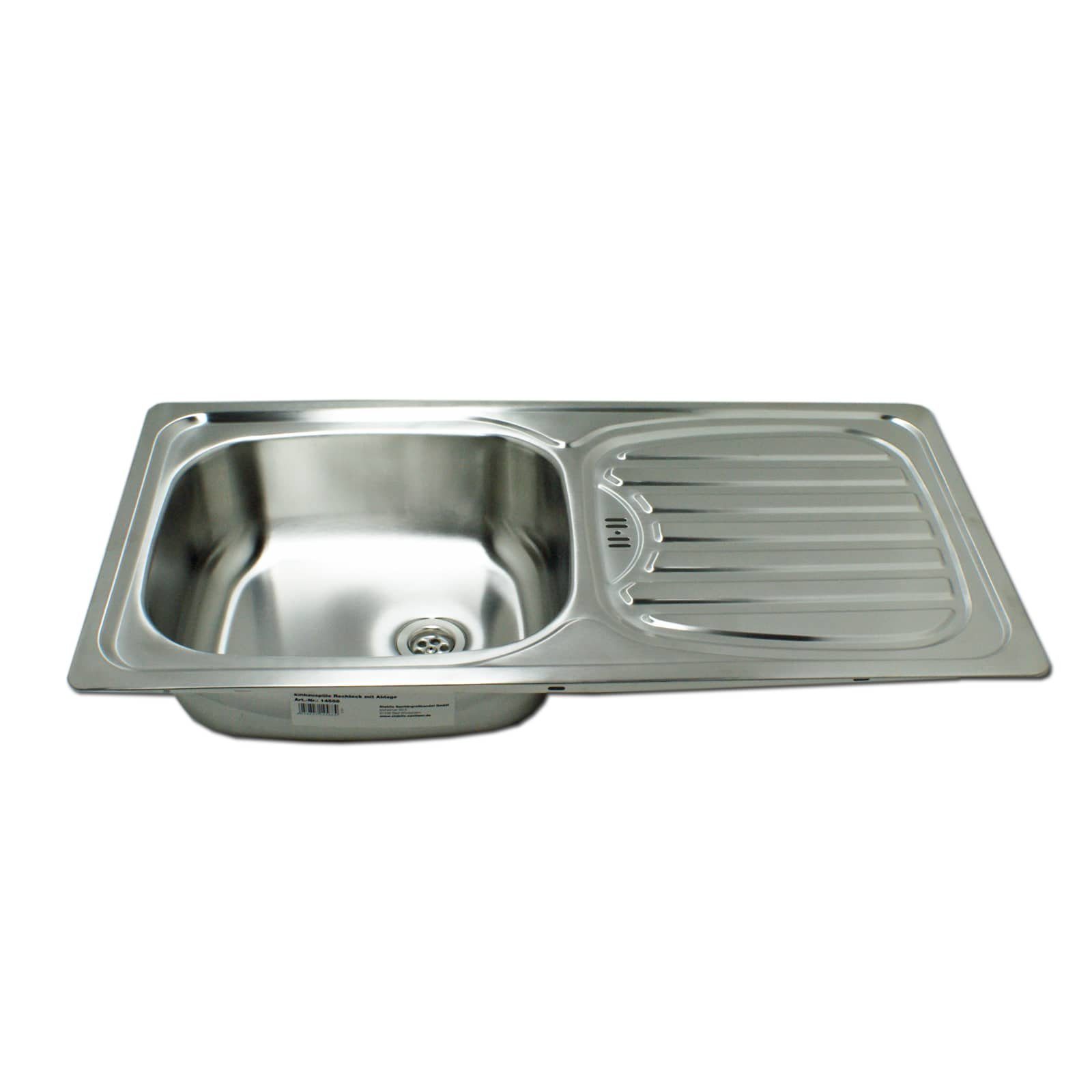 Stabilo Sanitär Edelstahlspüle Einbauspülbecken Chrom eckig aus Edelstahl mit Abtropffläche, Rechteckig, 86/43.5 cm, (Komplett-Set, Spüle inklusive Befestigungszubehör & Siphon), Die Spüle ist rost-und Hitzebeständig.