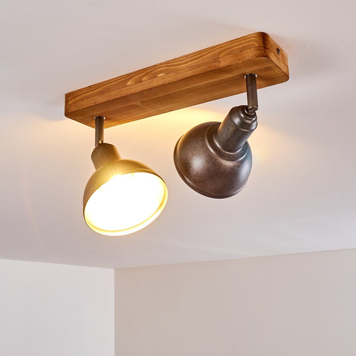 Leuchtmittel, verstellbaren hofstein Deckenlampe »Mura« Metall/Holz aus im ohne Strahlern, Design Spot Grau/Braun, mit in 2xE14, Retro/Vintage Deckenleuchte