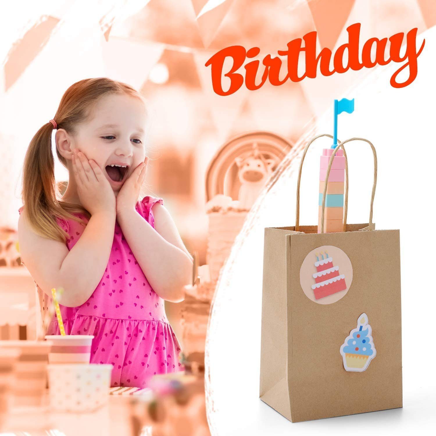 Switory Geschenkpapier Kraft Geschenktüten mit Griff, Papiertüten, Papier Kraft Tragetasche, (100St), 13cm x 9,5cm x 20cm
