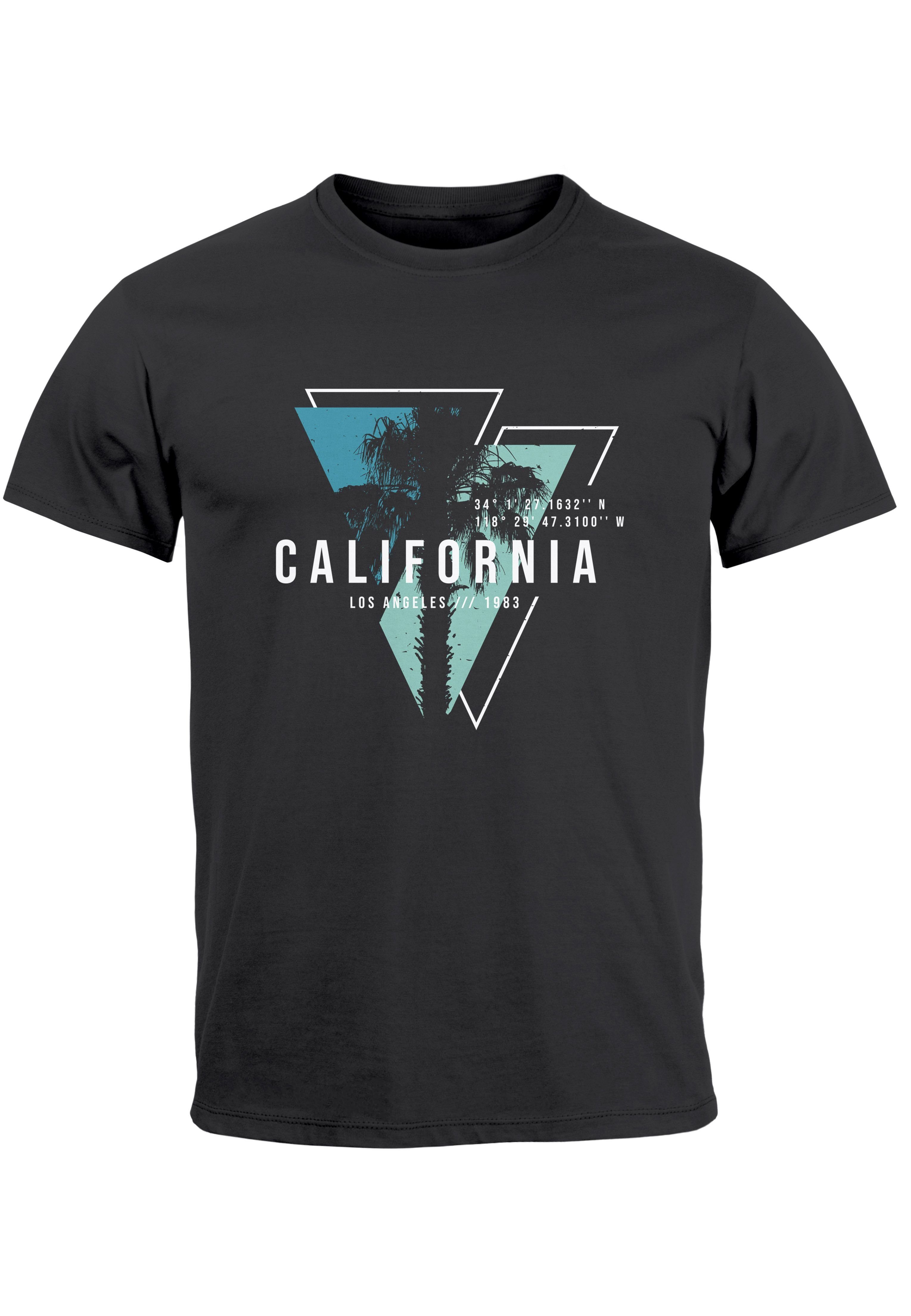 Sommer Los T-Shirt Neverless Fashion Print-Shirt Herren Surfing Angeles California Print Motiv mit USA anthrazit-blau