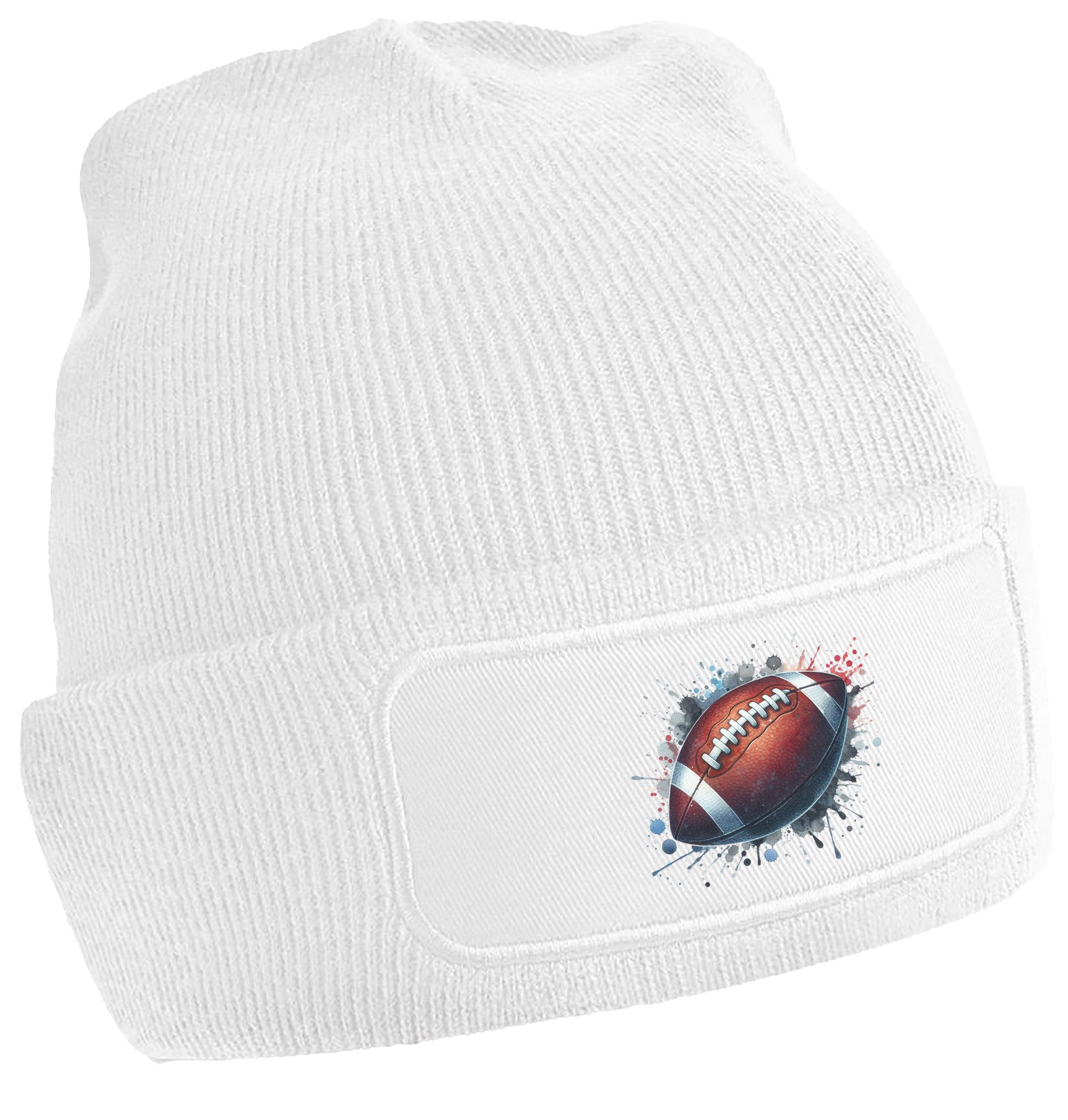 MyDesign24 Strickmütze für kalte Tage - Beanie mit American Football Print Coole Football Mütze Wintermütze i501