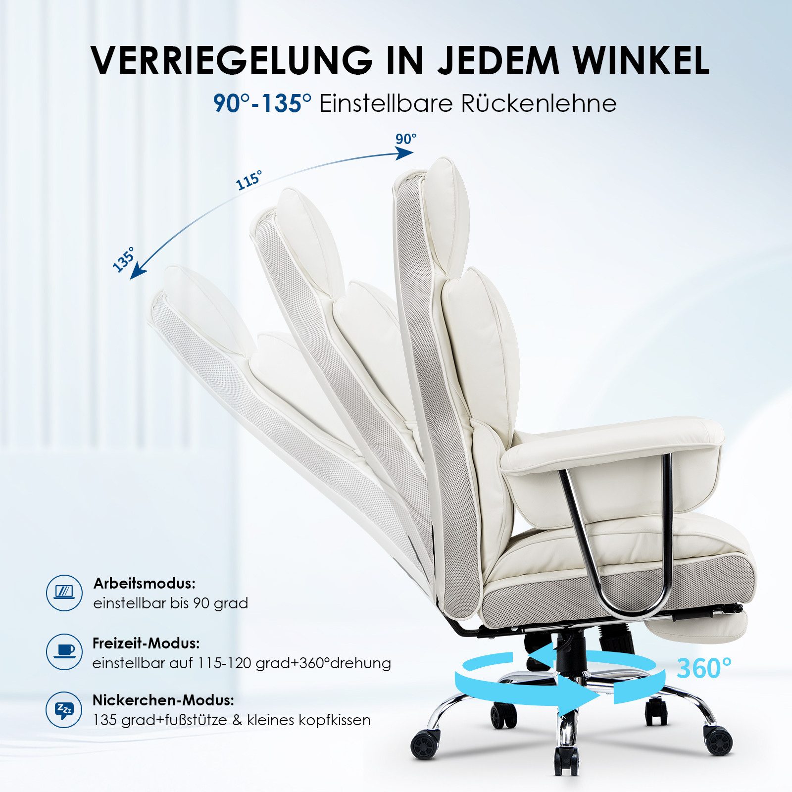 Rattantree Bürostuhl mit Fußstütze - Ergonomischer Schreibtischstuhl, mit Zusätzlichem Lordosenstützkissen - bis 150 kg Belastbarkeit – Bild 2 von 5