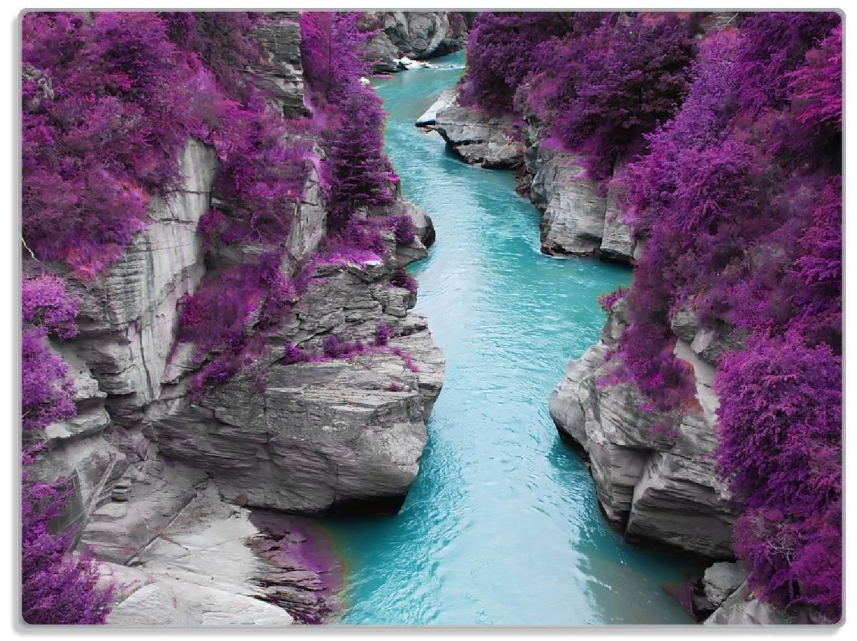 Wallario Schneidebrett Fluss in lilafarbener Schlucht, ESG-Sicherheitsglas, (inkl. rutschfester Gummifüße 4mm, 1-St), 30x40cm