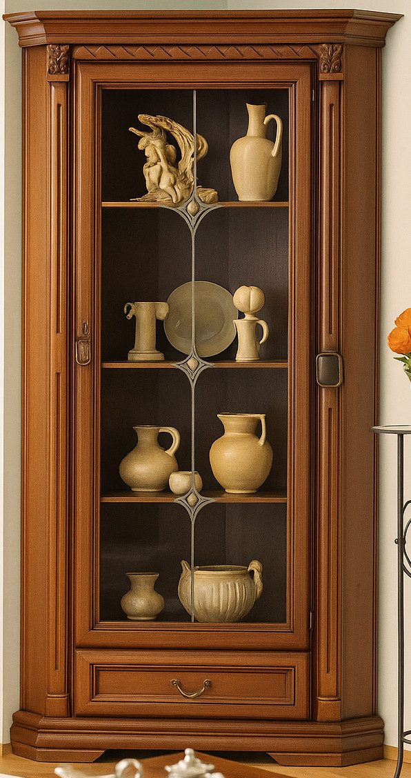 Xlmoebel Eckvitrine Antiker Schaukasten Schrank Glasvitrine im klassischen Stil (Klassische Vitrine Vitrinenschrank Vitrinen - Model OW-N) Hergestellt in Europa