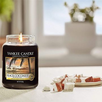Yankee Candle Duftkerze Black Coconut, im Glas, mit Kokosduft, Sandelholz und Inselblüten