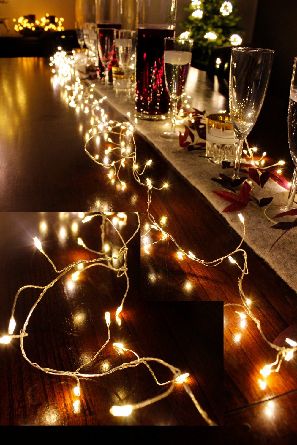 Arnusa LED-Lichterkette Beleuchtung Außen Micro 6m Lichterkette 240-flammig, Weihnachtsbaum LED Draht Innen 240 Cluster LED, und