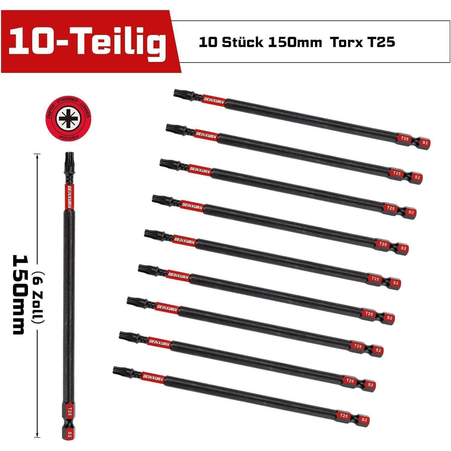 LuxusKollektion Bit-Set Schrauberbitsatz T25 150mm 10Stück S2 Magnetisch