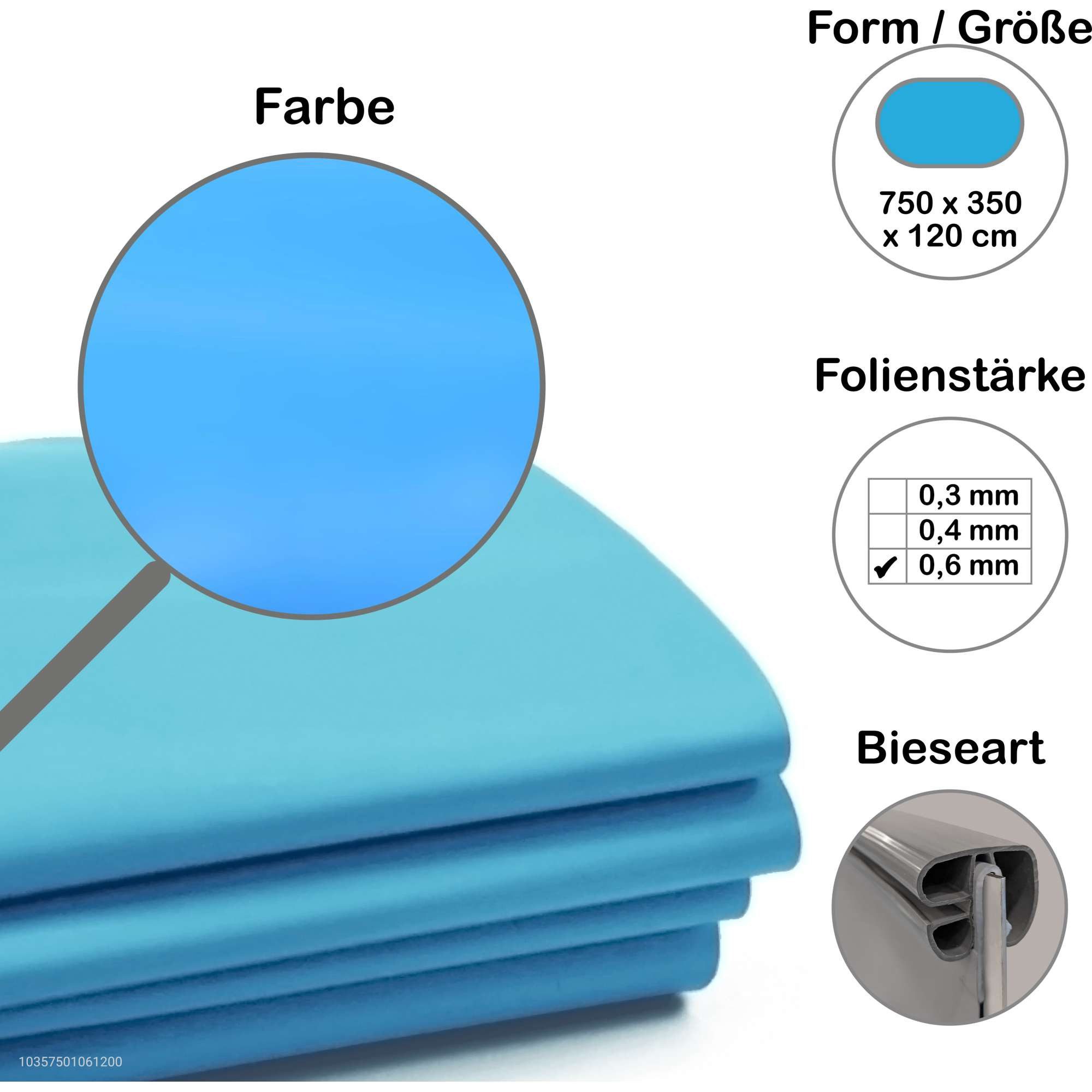 CF Poolinnenhülle Premium Poolfolie für Ovalpool, 750 cm x 350 cm x, 0,6 mm Stärke, für oval, (1-St), Einhängebiese