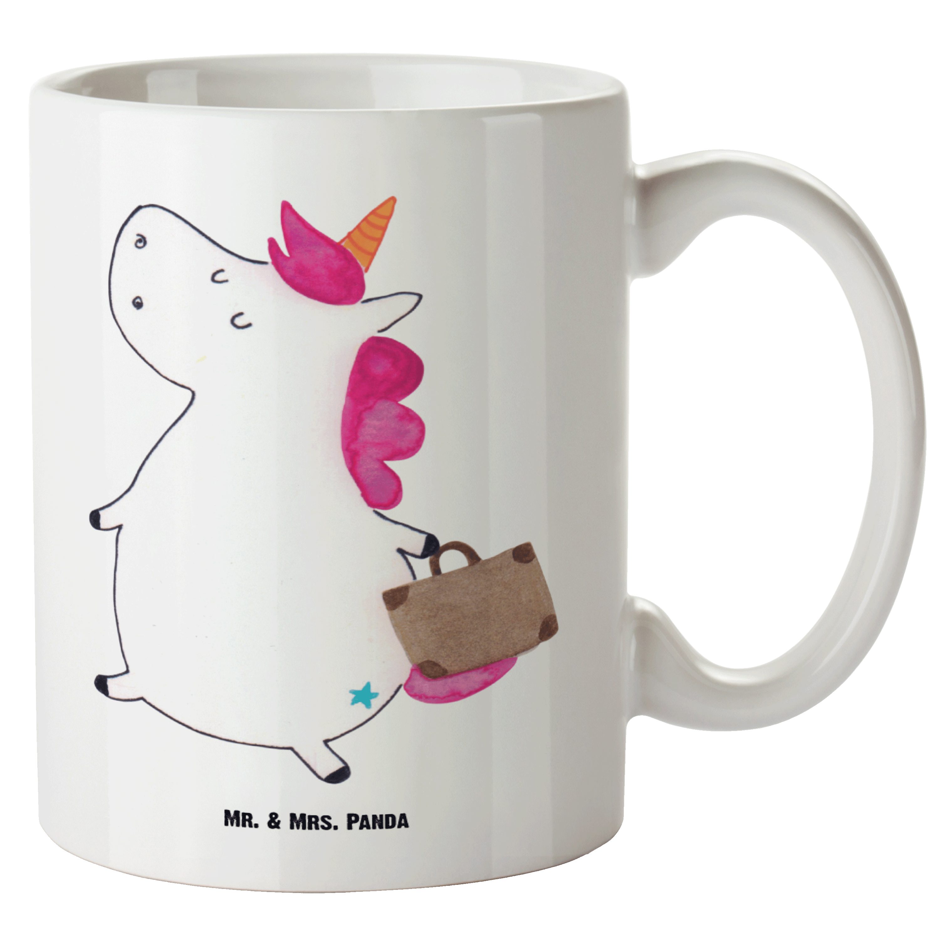 Mr. & Mrs. Panda Tasse Einhorn Koffer - Weiß - Geschenk, Einhörner, XL Becher, lustig, Gross, XL Tasse Keramik