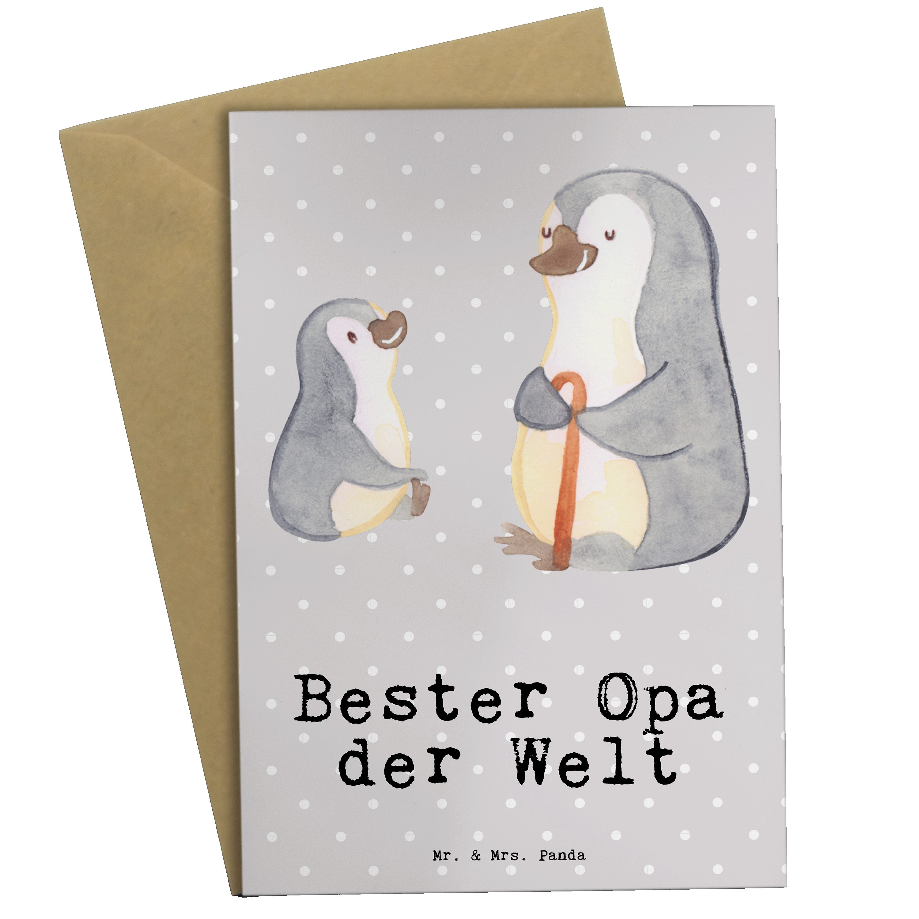 Mr. & Mrs. Panda Grußkarte Pinguin Bester Opa der Welt - Grau Pastell - Geschenk, Opi. Großpapa