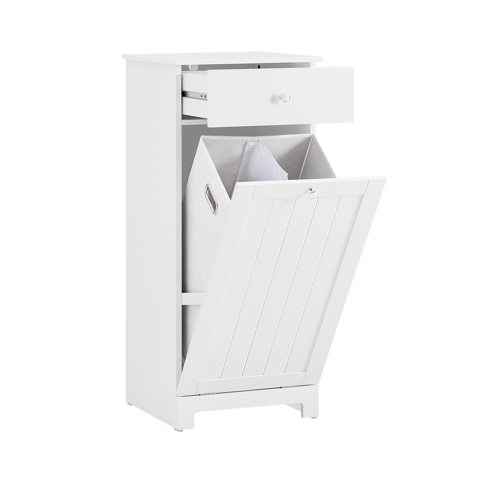 Wäscheschrank BZR21, Badschrank mit Wäschekorb, Badkommode, Bad Waschküche Wohnung