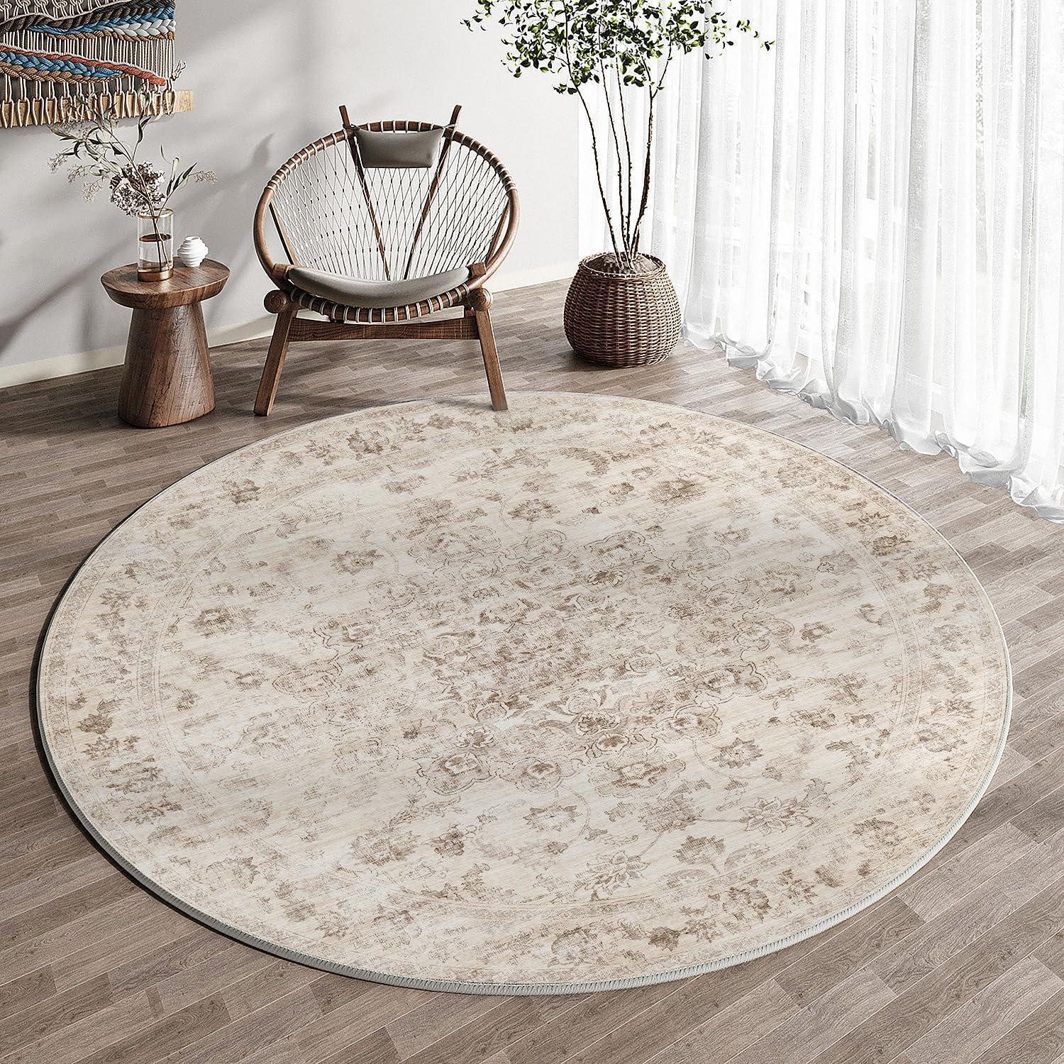 LuxusKollektion Teppich Teppich Rund 150cm Beige Vintage