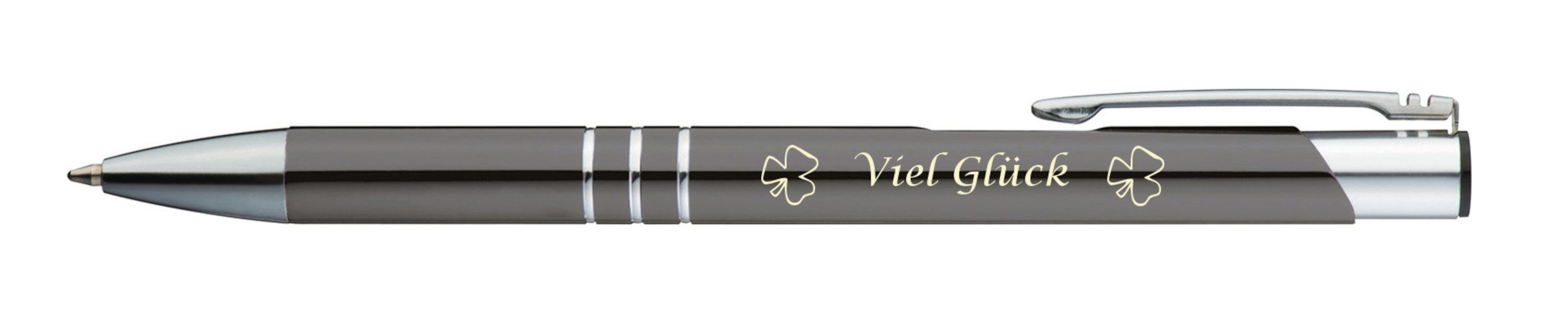 Kugelschreiber Kugelschreiber mit Gravur "Viel Glück" / aus Metall / Farbe: anthrazit