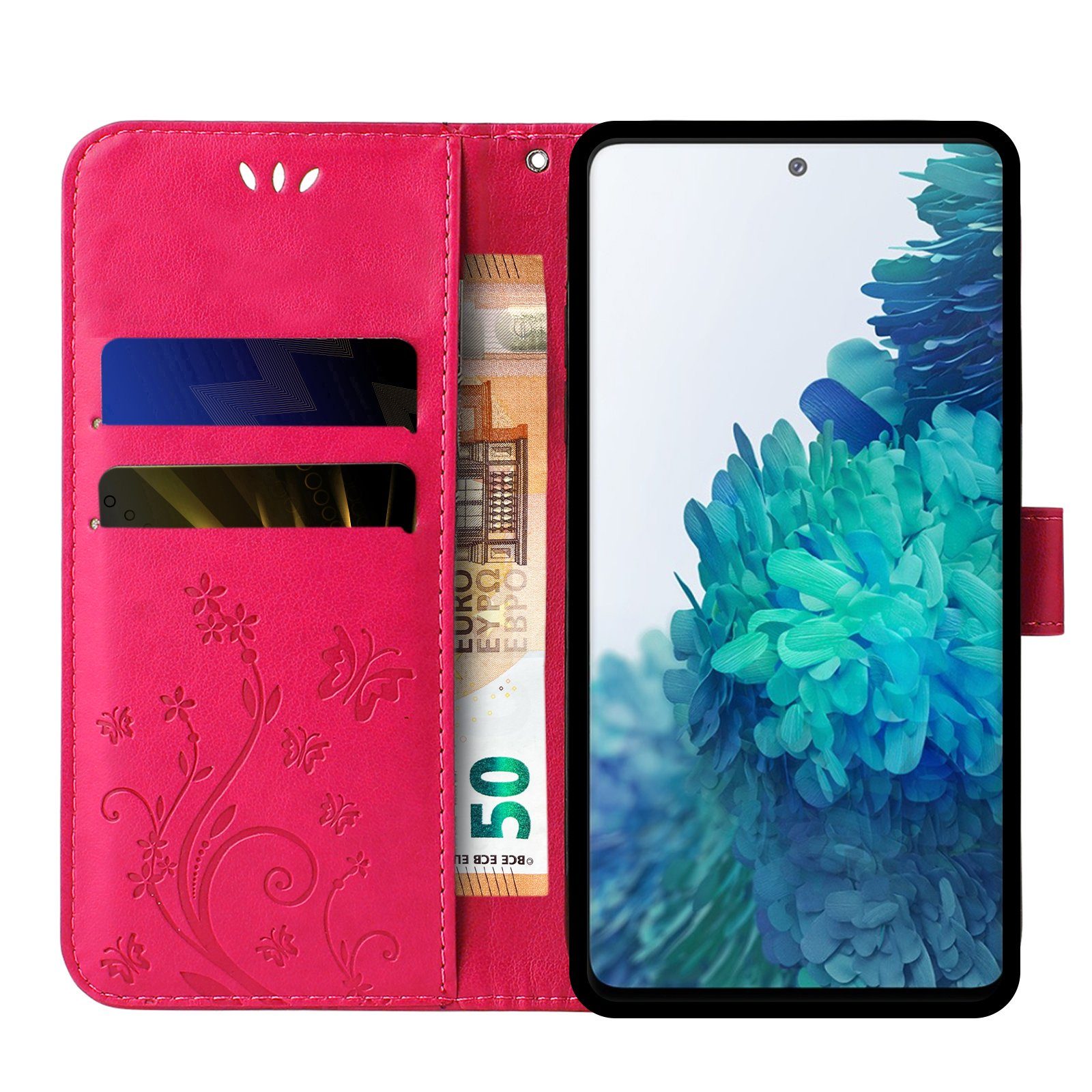 Tec-Expert Handyhülle Cover Tasche Hülle für Samsung Galaxy S20 FE 6,5 Zoll, Klapphülle Case mit Kartenfach Fliphülle aufstellbar, Motiv Blumen