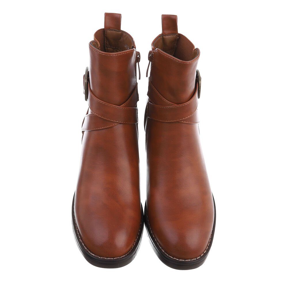 Ital-Design Damen Freizeit Stiefelette (81775087) Blockabsatz Klassische Stiefeletten in Camel