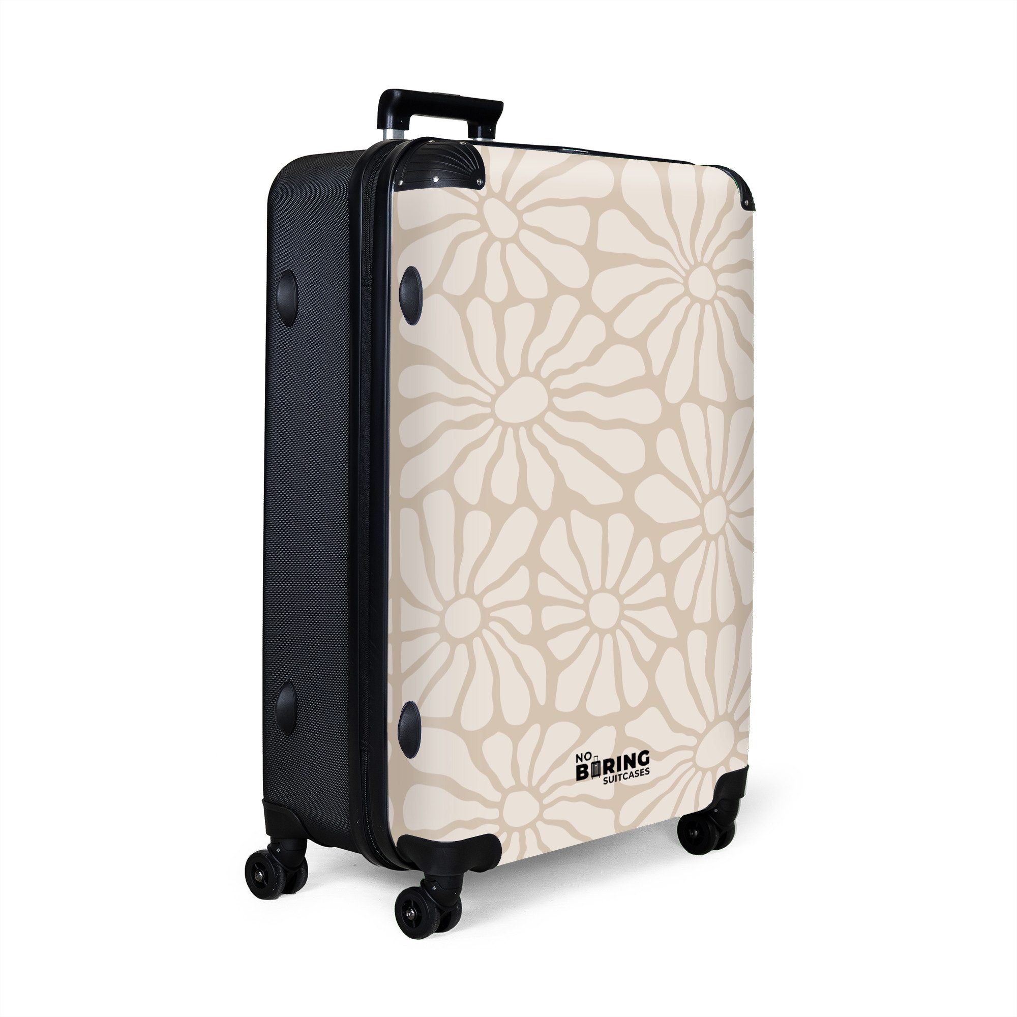 NoBoringSuitcases.com© Hartschalen-Trolley Hellbraun mit beigen Blüten günstig online kaufen