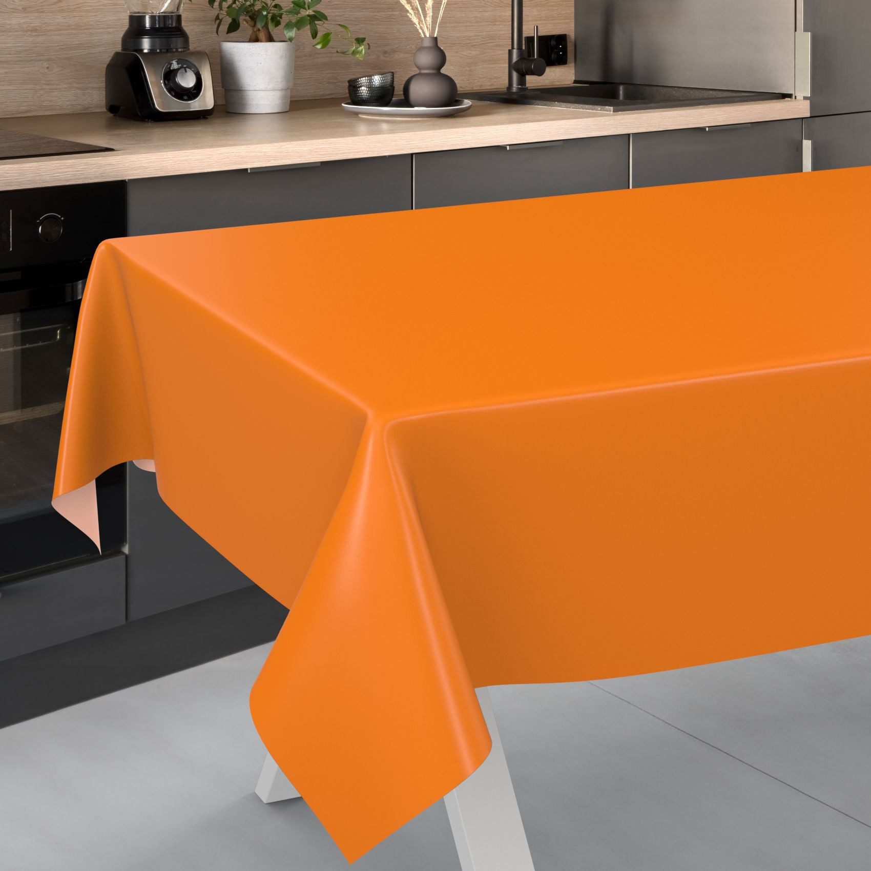 ANRO Tischdecke abwaschbar Wachstuch-Tischdecke Gartentischdecke (Einzelstück 1-tlg), wasserabweisend Einfarbig Orange Breite 140cm