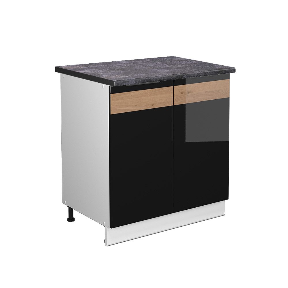 Vicco Spülenunterschrank Fame-Line Schwarz Eiche hochglanz/Weiß 80 cm mit R günstig online kaufen