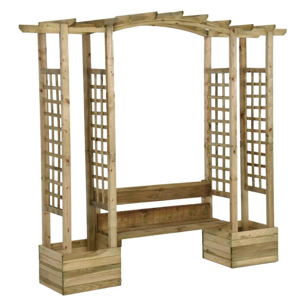 vidaXL Pergola Garten-Pergola mit Bank & Pflanzkübeln Kiefernholz Imprägniert, BxTxH: 230x60x198 cm, (1-tlg)
