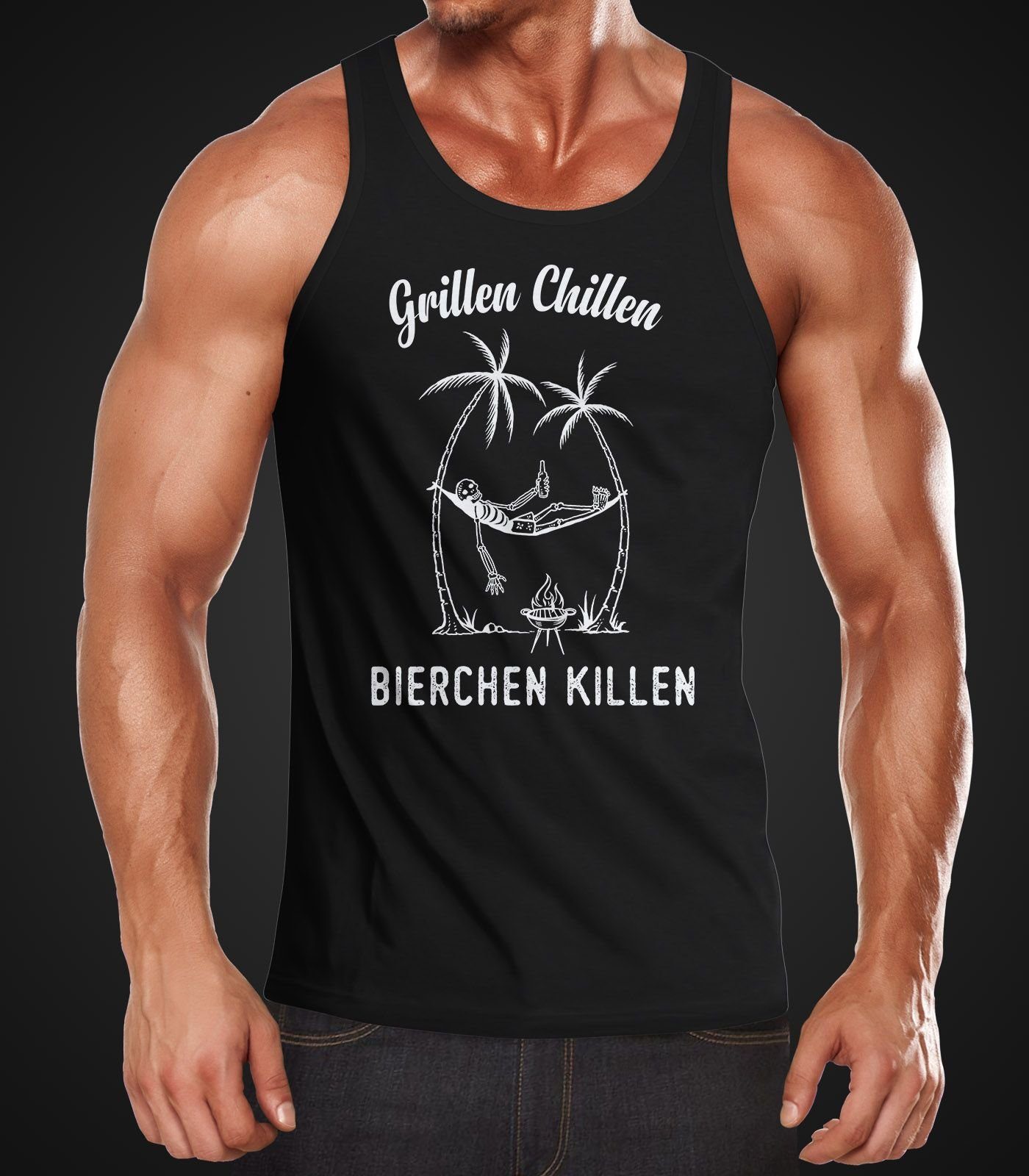 MoonWorks Tanktop Herren Tanktop Grillen Chillen Bierchen Killen Spruch lustig Muskelshirt Tank Top Moonworks® mit Print