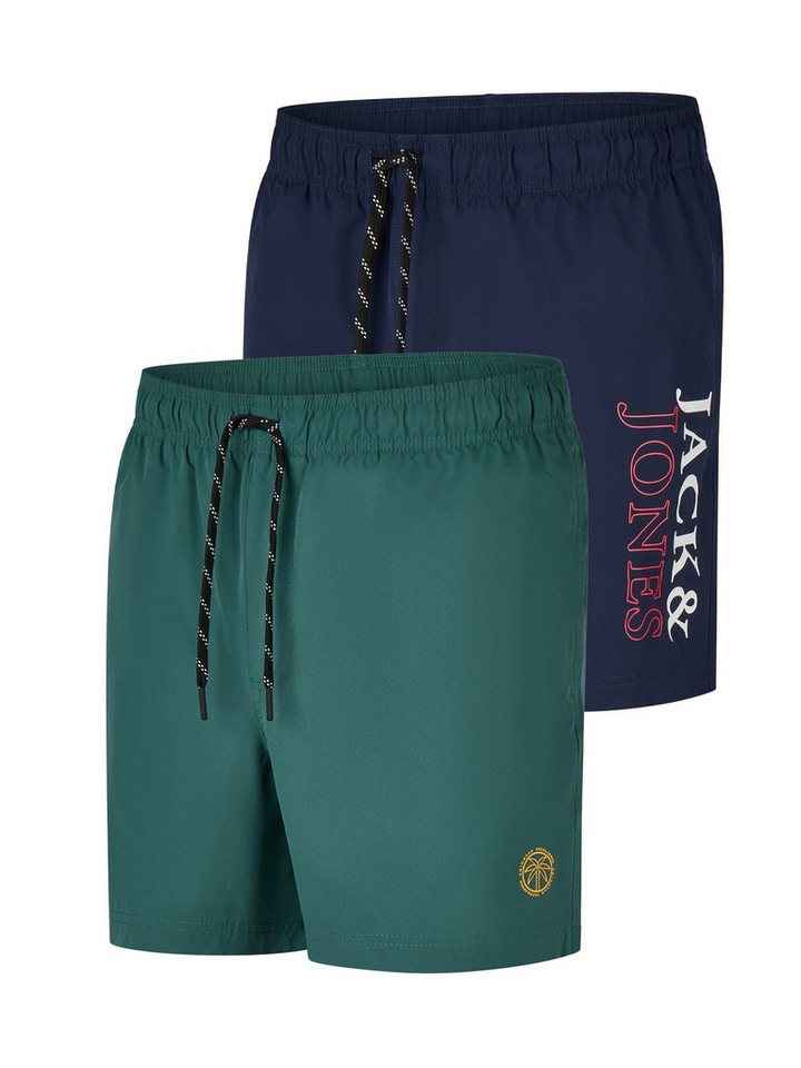 Jack & Jones Badeshorts Herren Badehose JPSTMAUI SWIM MIX SMU 2PK Regular Fit (2-St) Sportshorts mit Kordelzug