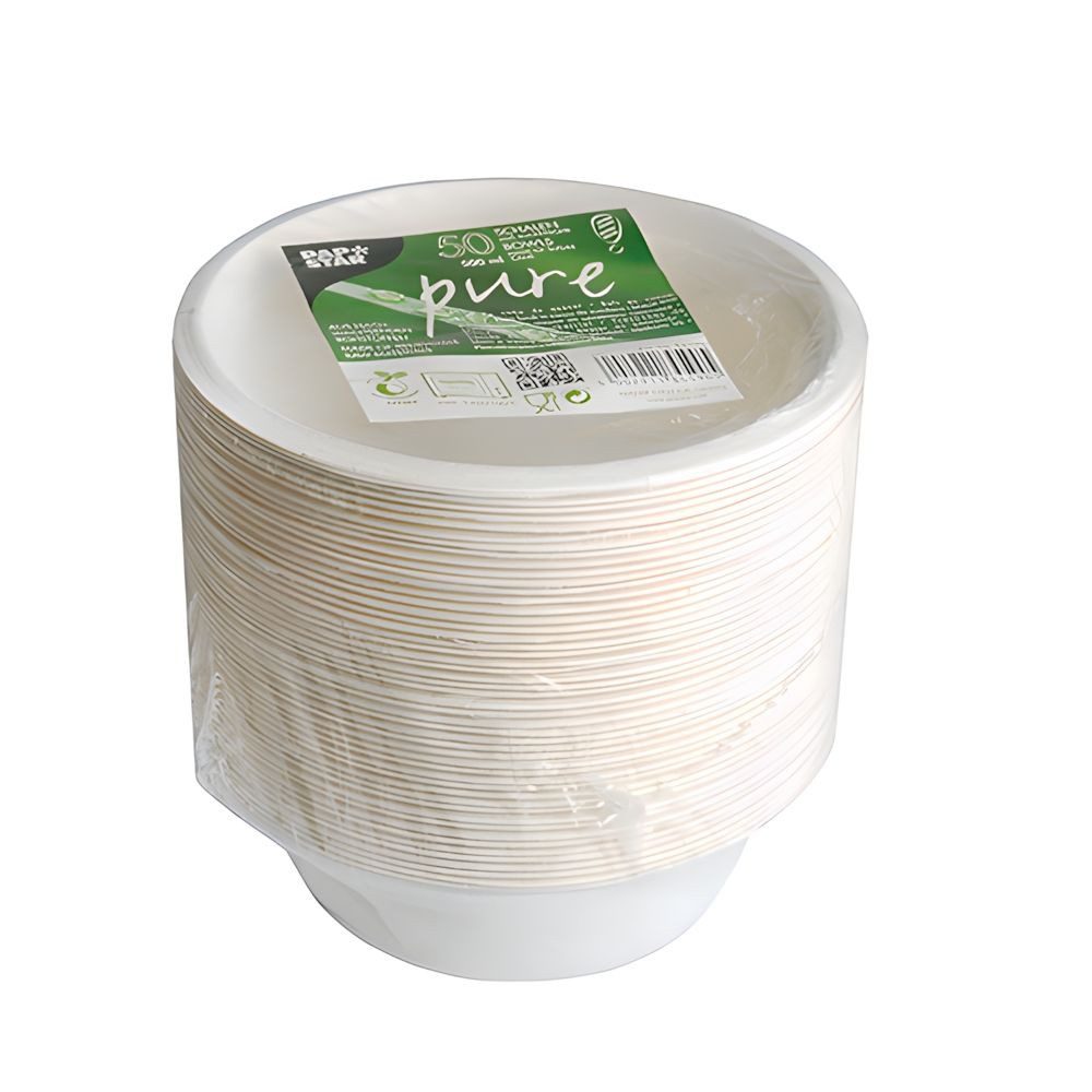 PAPSTAR Einwegschale Schalen, Zuckerrohr pure 500 ml Ø 15,5 cm, 5,4 cm weiss 50 Stk, Zuckerrohr