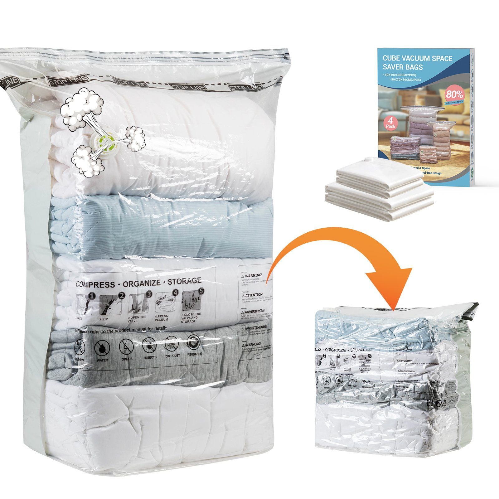 Elegear Vakuumierbeutel-Adapter Vakuumbeutel Kleideraufbewahrung, 4Pack