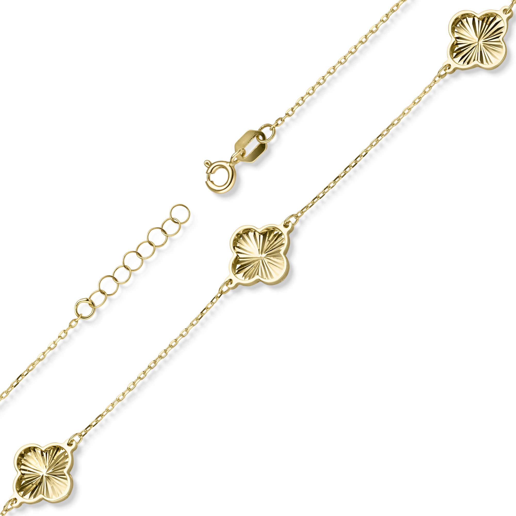 Schmuck Krone Goldarmband Armband mit 3 Kleeblatt-Blumen aus 585 Gelbgold 20cm, Gold 585