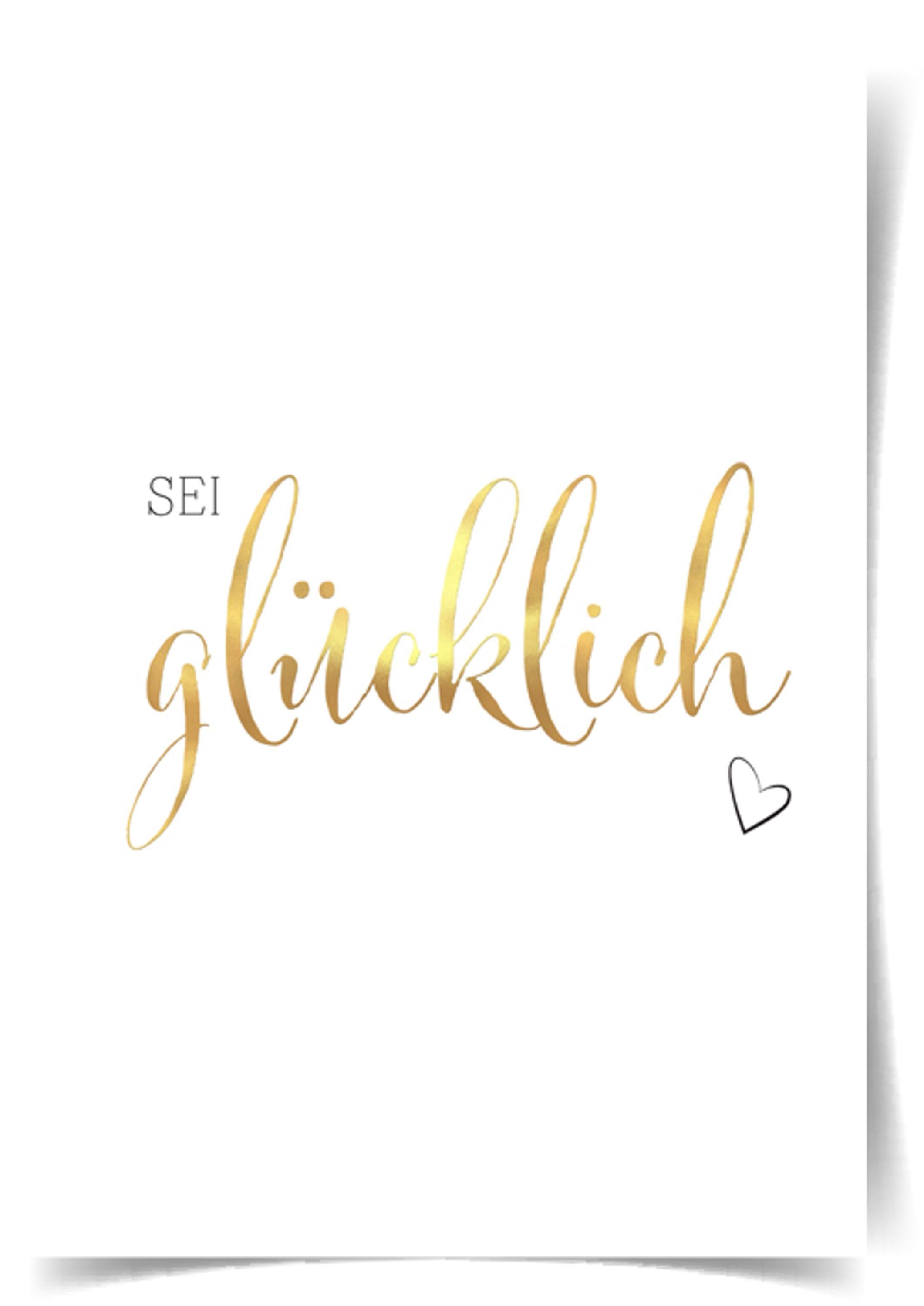 artissimo Poster Poster mit Goldfolie Sprüche Motivation Glück schwarz-weiß gold, Zitate und Sprüche: Glück