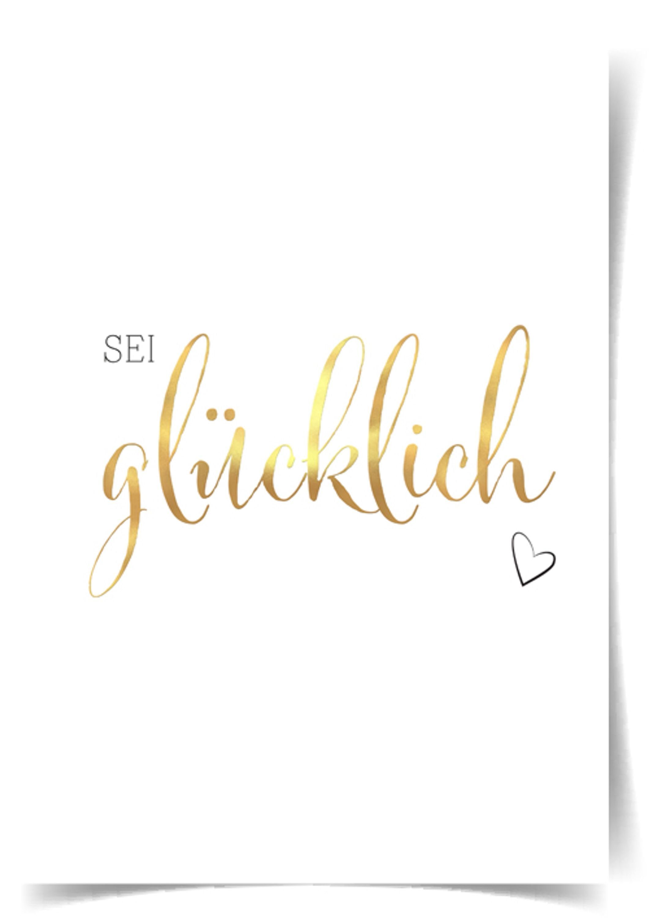 artissimo Poster Poster mit Goldfolie Sprüche Motivation Glück schwarz