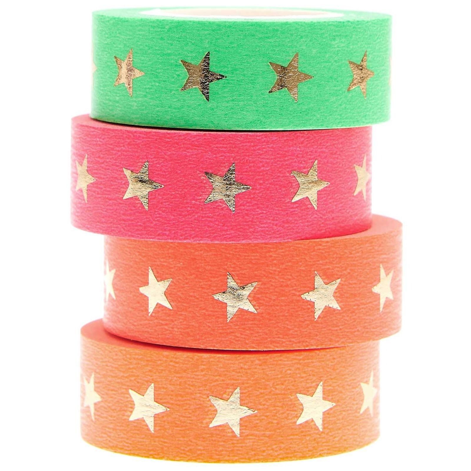 Rico Design Klebeband Paper Poetry Tape Set Sterne neon 4-teilig (4-St)