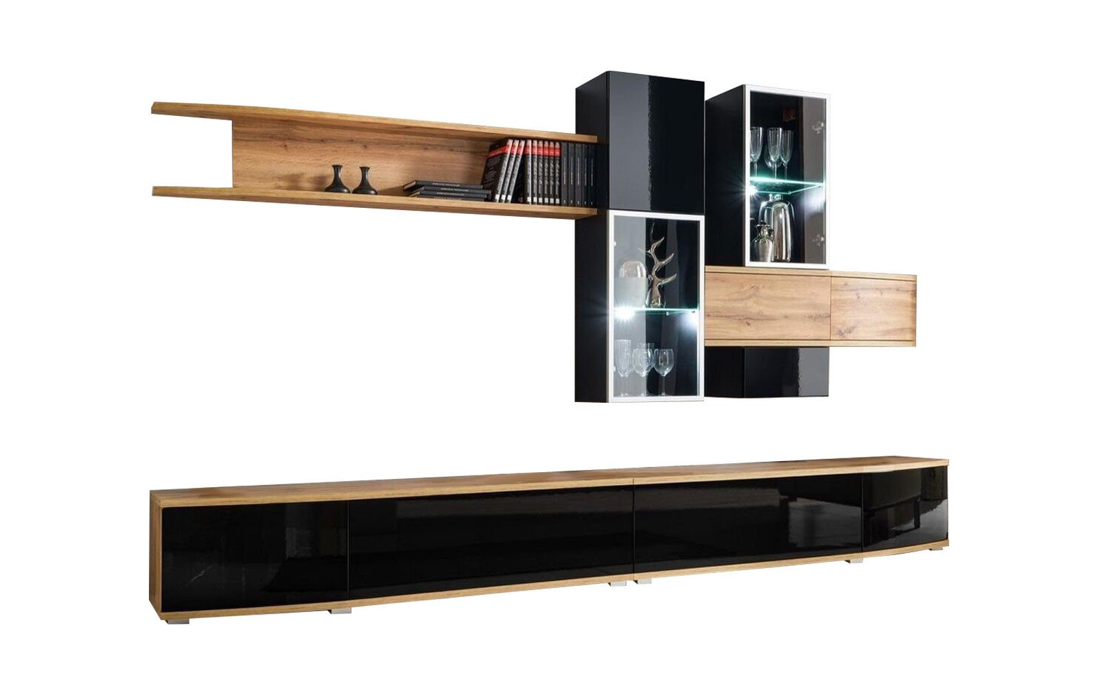 JVmoebel Wohnzimmer-Set Designer Wohnwand Modern Design Luxus Möbel Wand Regale Neu, (6-St., 2x TV-Ständer/Regal/3x Wandschrank), Made in Europa