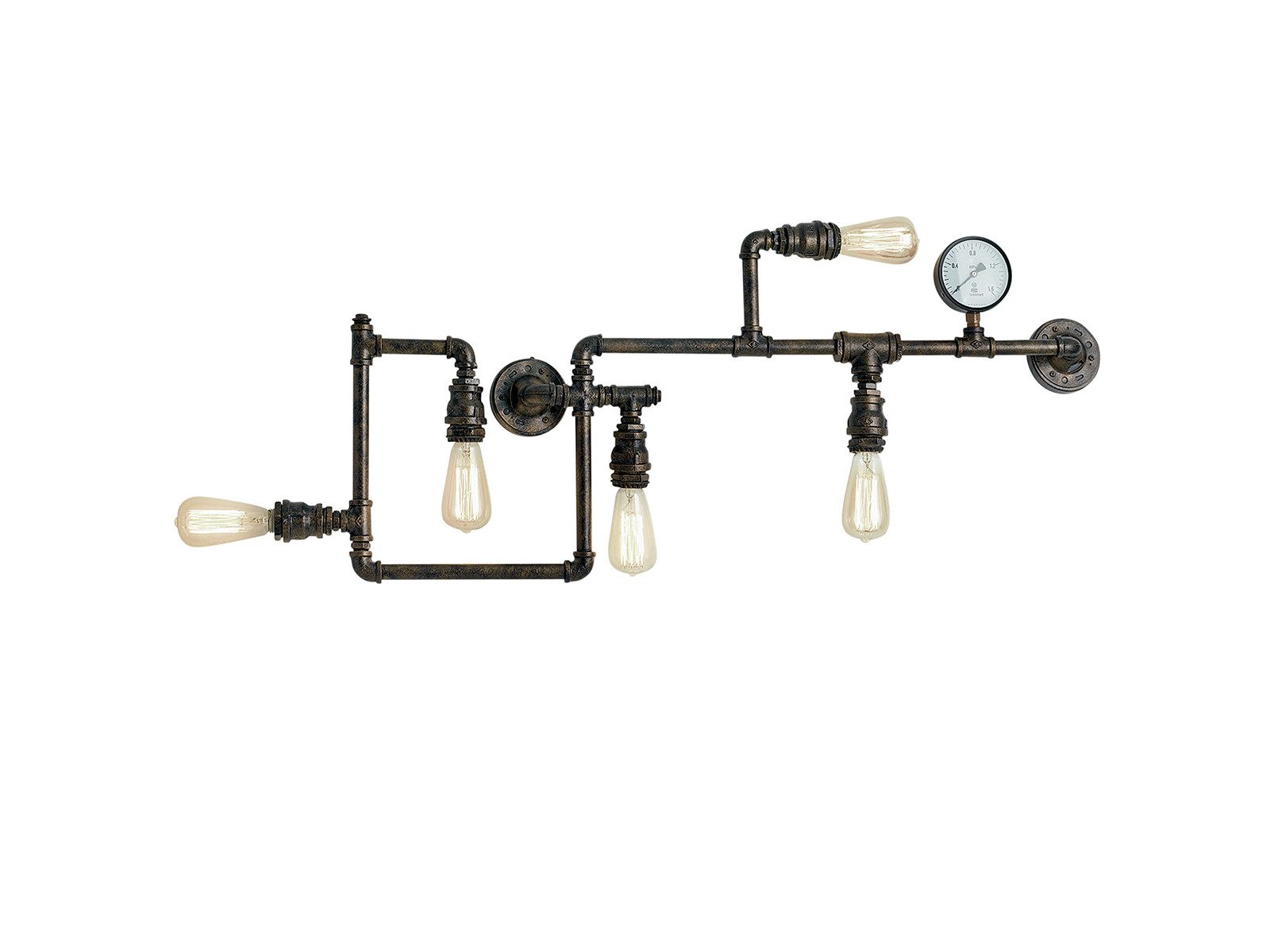 Luce Ambiente Design LED Wandleuchte, LED wechselbar, warmweiß, innen, ausgefallene Treppenhaus Industrial Rohr Lampe flach Rost 114cm