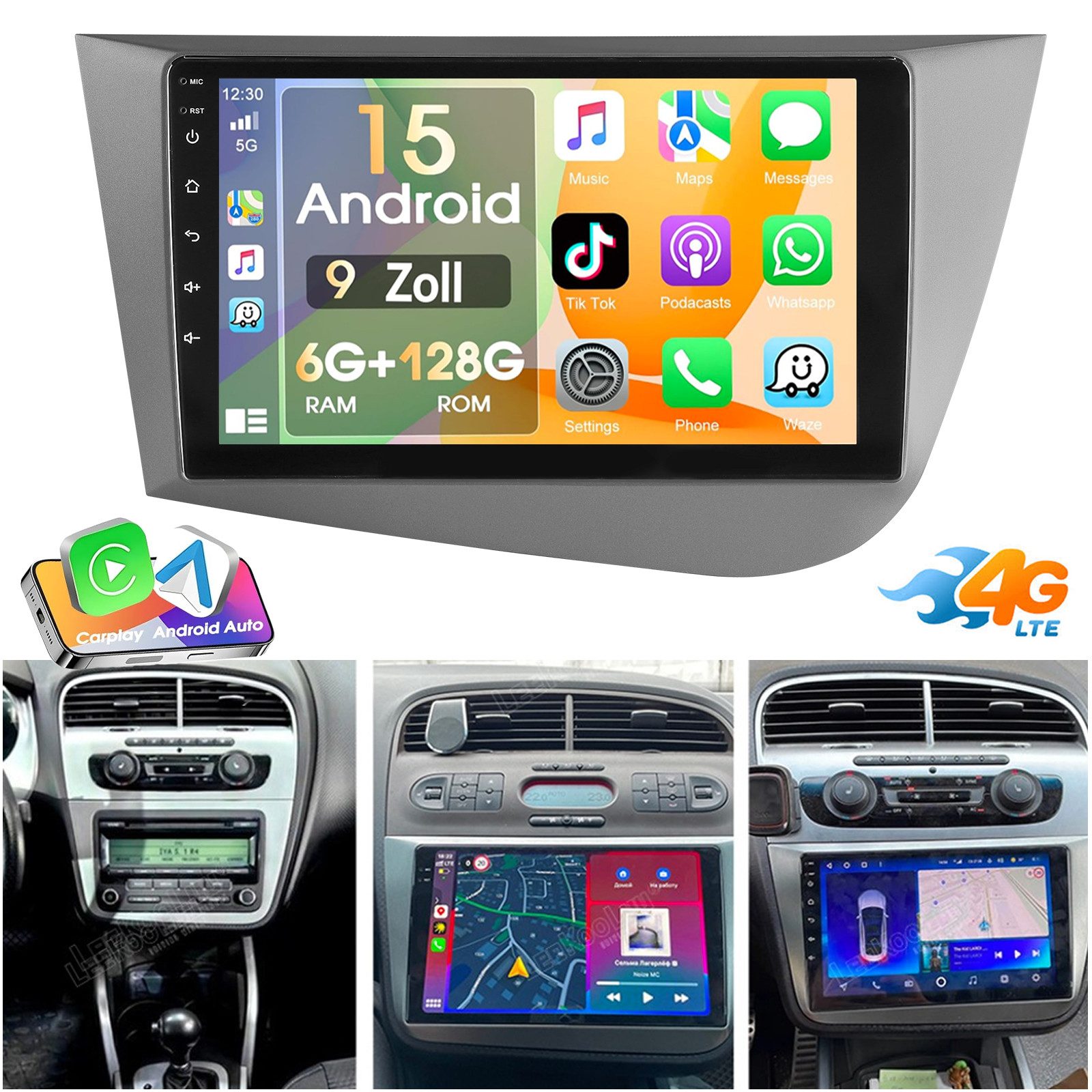 Für Seat Leon 1P1 2005-12 6+128G Android 15 Autoradio Carplay GPS NAVI Autoradio