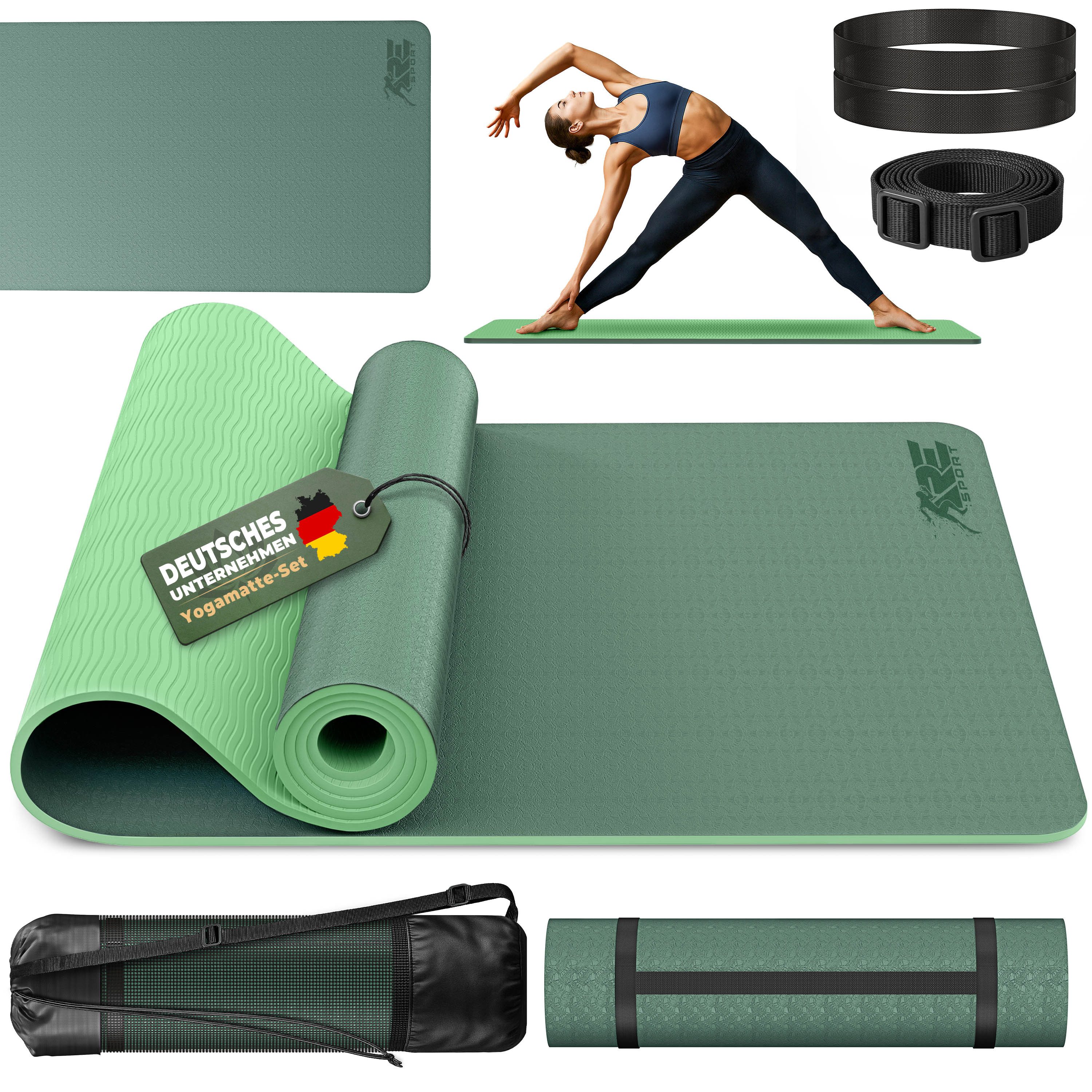 RE:SPORT Gymnastikmatte 183 x 61 x 0,6 cm mit Tragetasche Yogamatte TPE Fitnessmatte (rutschfest), Trainingsmatte mit Tragegurt Fitness Gymnastik Pilates Workout