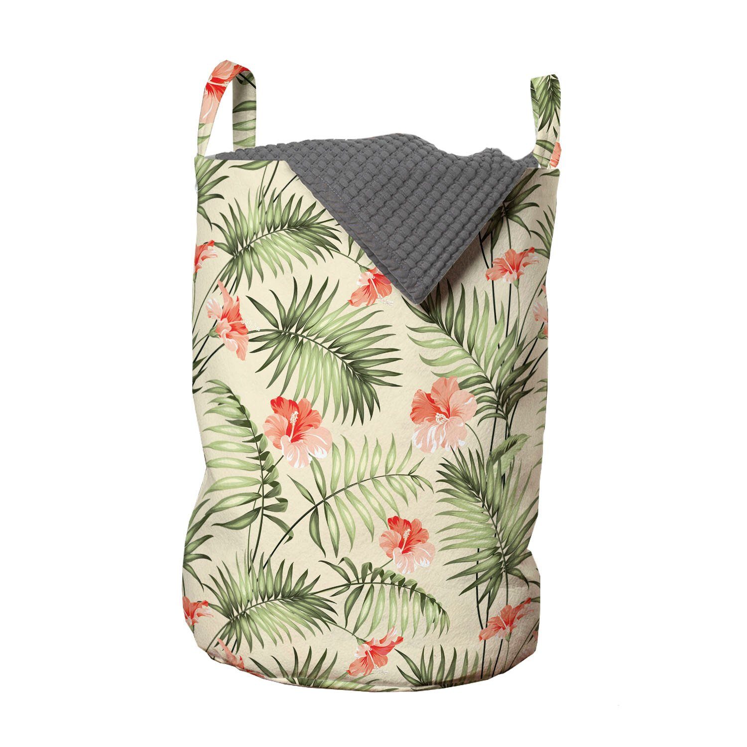 Abakuhaus Wäschesäckchen Wäschekorb mit Griffen Kordelzugverschluss für Waschsalons, Blatt Hawaiianischen Aloha Hibiscus | Wäschesäcke