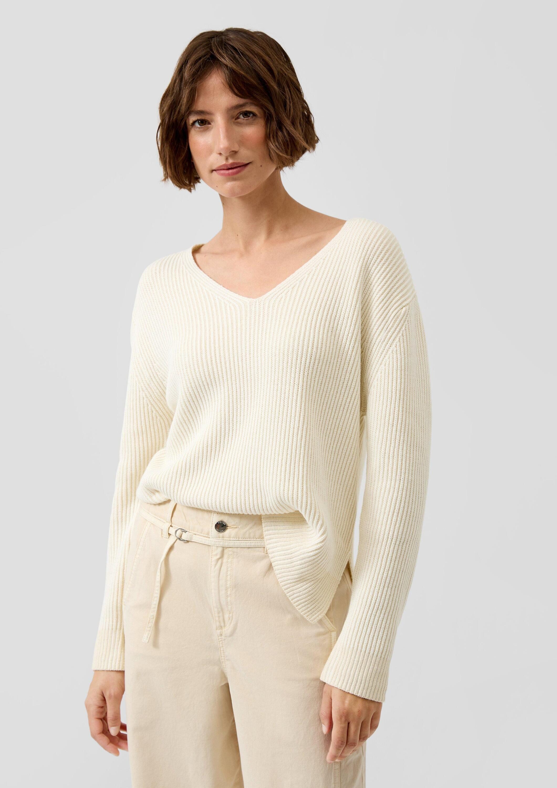 s.Oliver Longpullover Strickpullover Baumwollmix-Strickpullover mit V-Ausschnitt