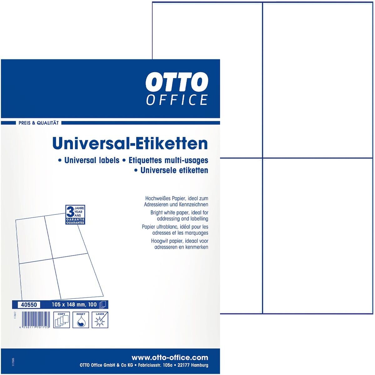 Otto Office Etiketten Standard, 400 Stück, Adresse Paket (105x148 mm), selbstklebend
