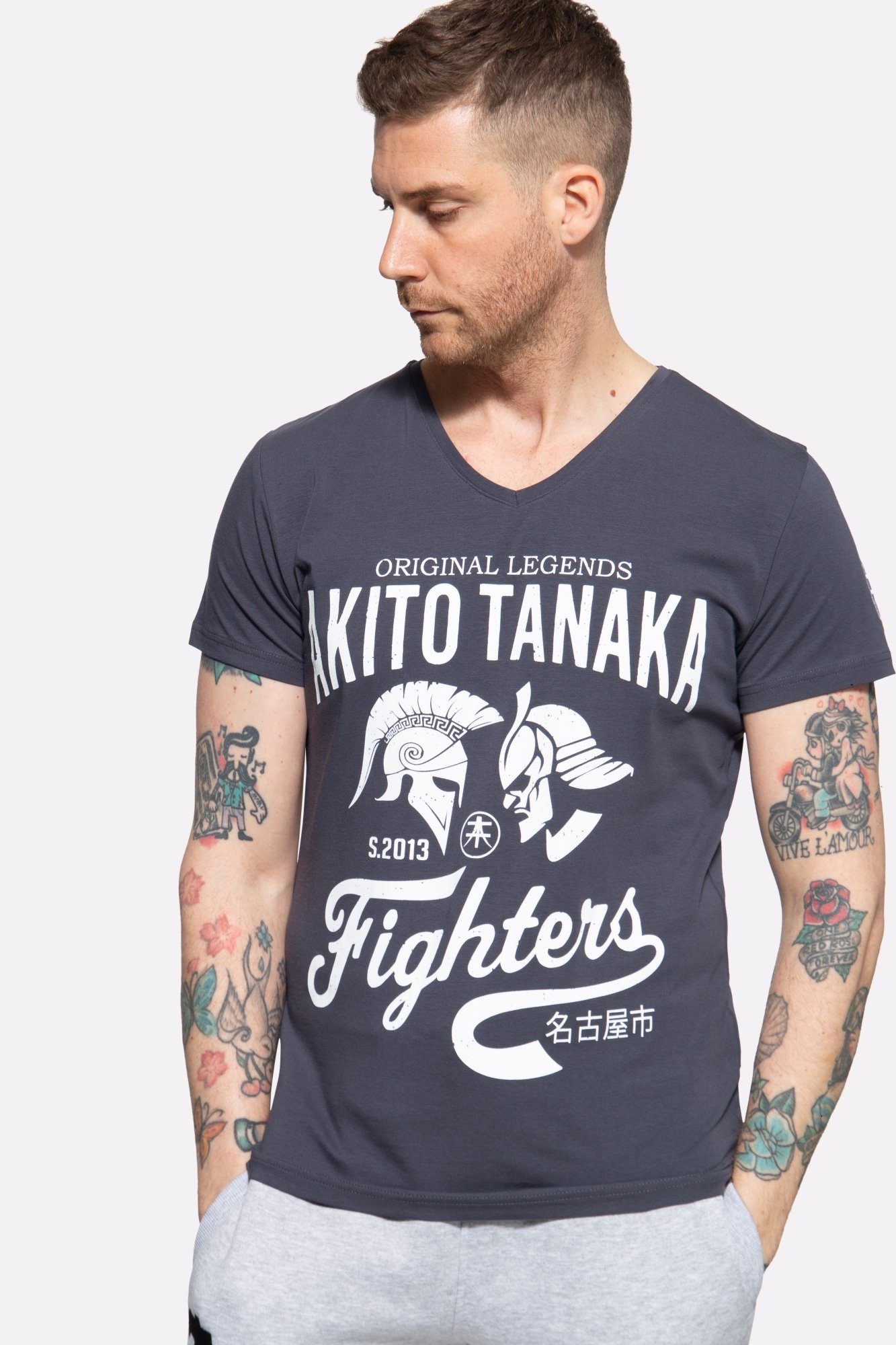 Akito Tanaka T-Shirt Gladiator Fighters mit coolem Kontrast-Print anthrazit