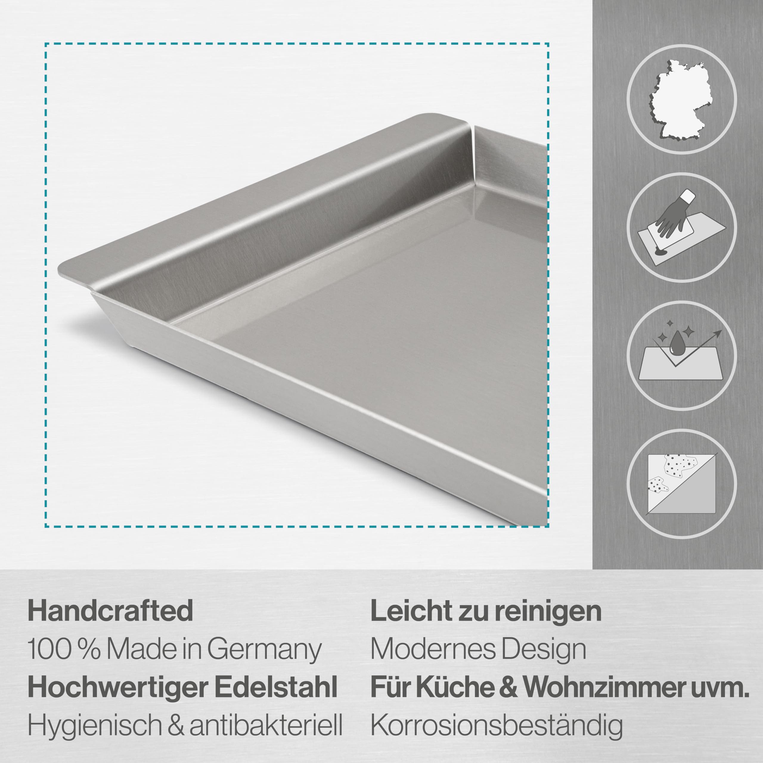 Feuerfest 123 GmbH Servierplatte Edelstahl Serviertablett mini 30x22,5cm, (Rostfreier, hygienischer Edelstahl, 100 % Made in Germany), Als Servierplatte, Partyp – Bild 2 von 5