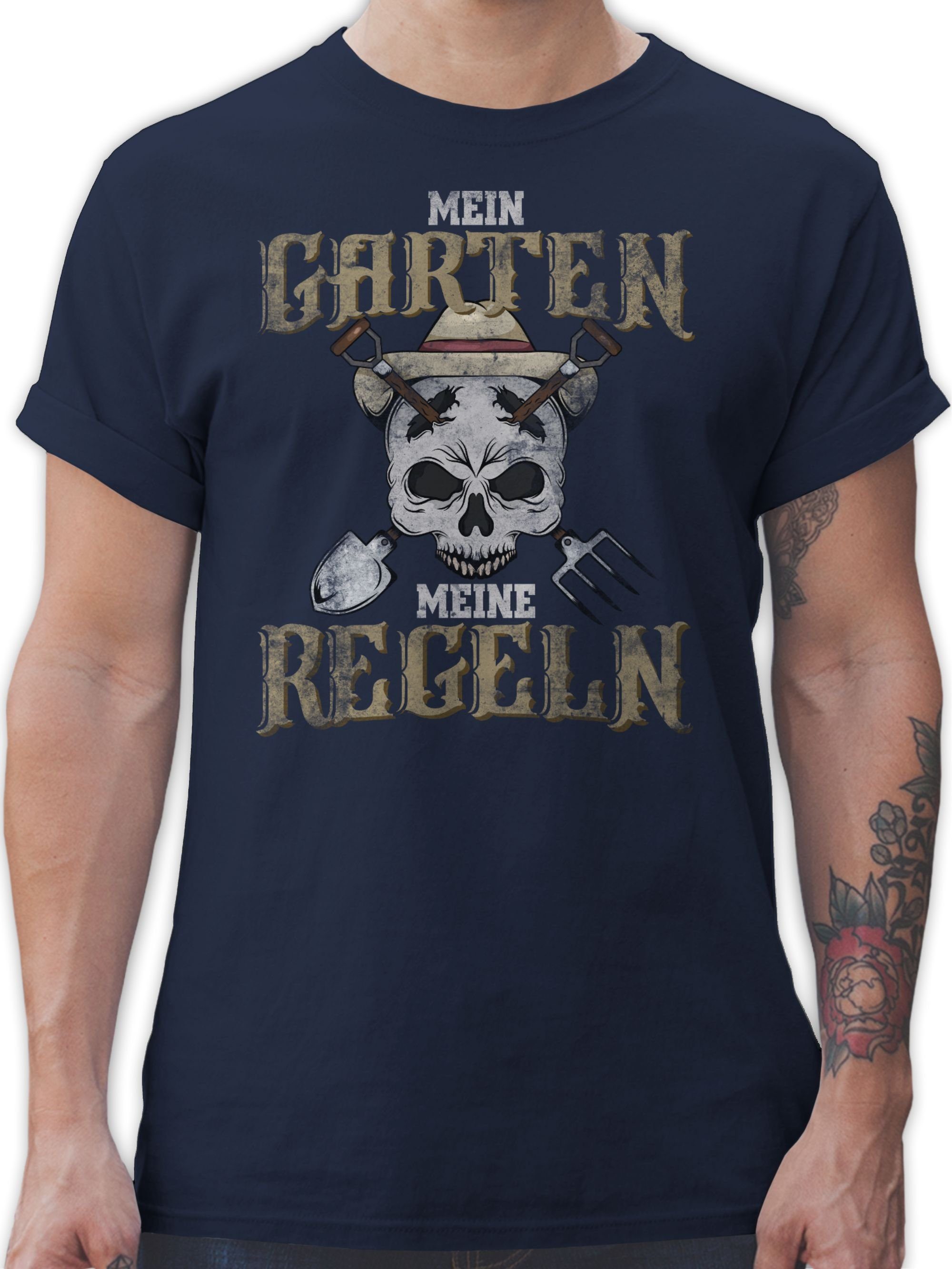 Shirtracer T-Shirt Mein Garten Meine Regeln - Vintage Totenkopf Hobby Outfit 03 Navy Blau