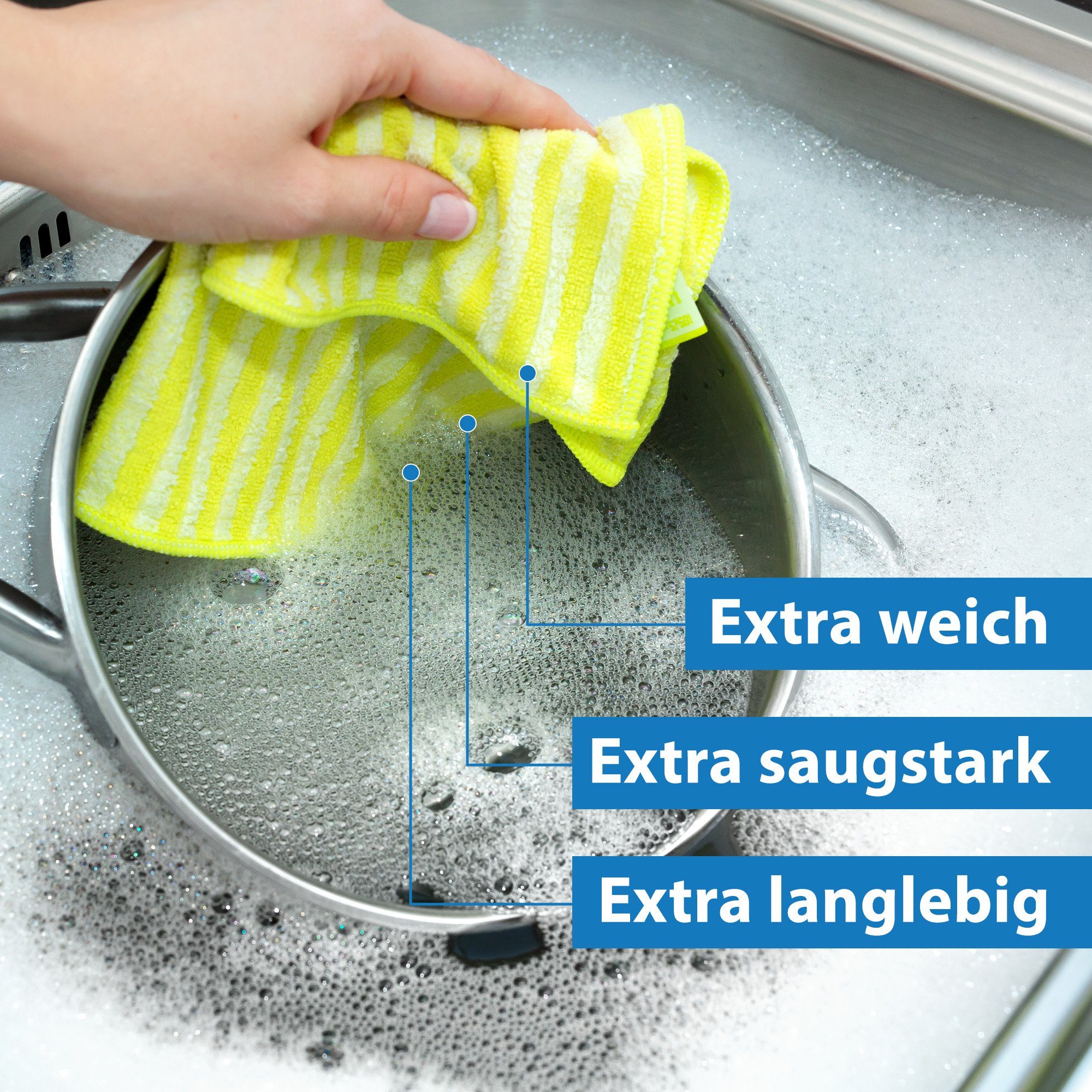 Das Blaue Wunder® Spültuch EXTRA PREMIUM aus Bambusfasern für Küche und Haushalt, (EXTRA Saugstark), Spülen und Trocknen, Waschbar bis 95°C – Bild 3 von 5