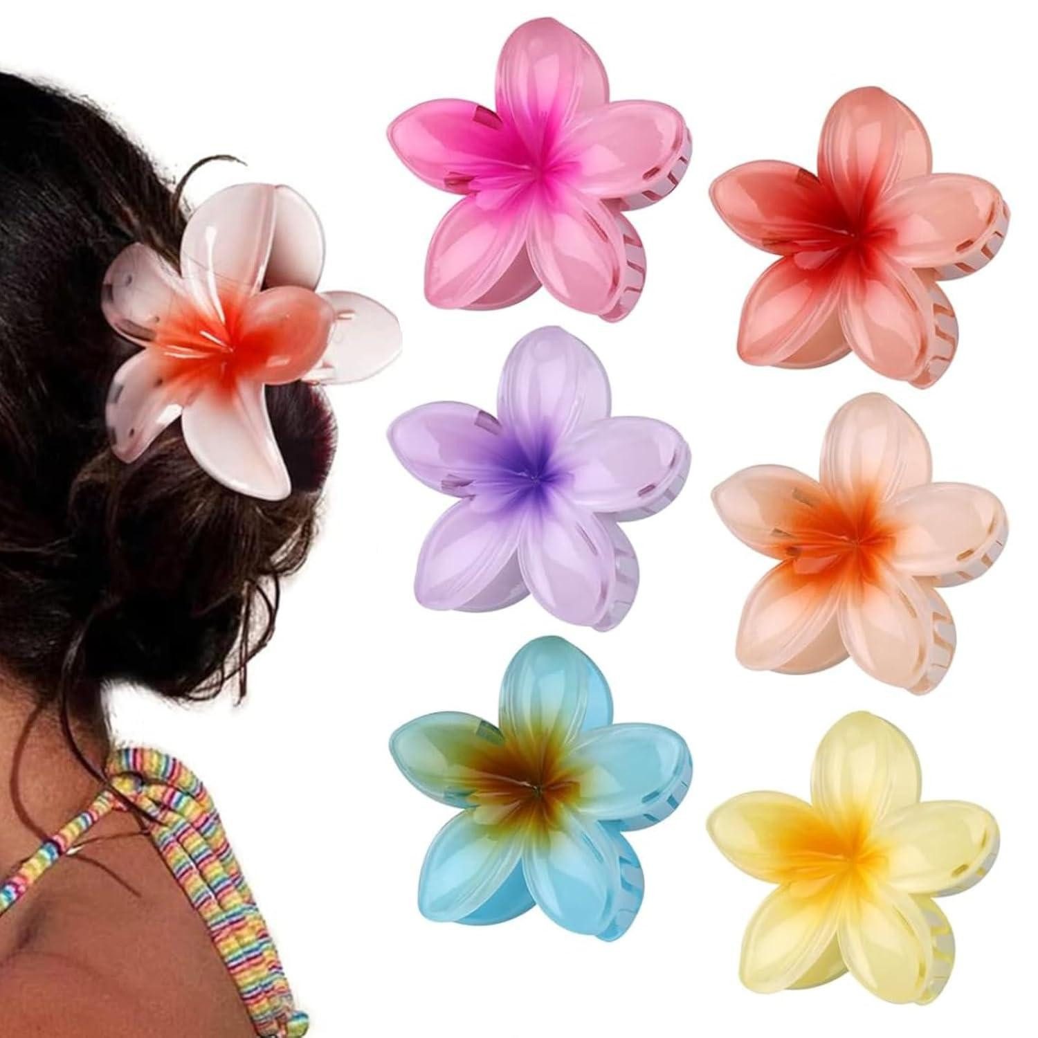 Haarspange 6er Set Blumen-Haarspangen in Blütenform aus Acryl - Rutschfest